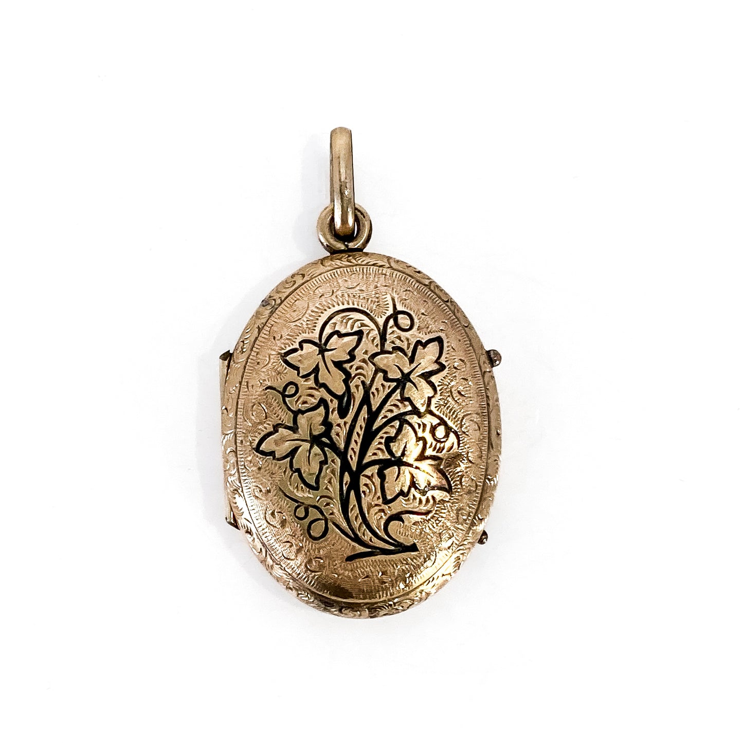 Antique Gold Filled Oval Floral Engraved Mourning Hair Locket Pendant 2