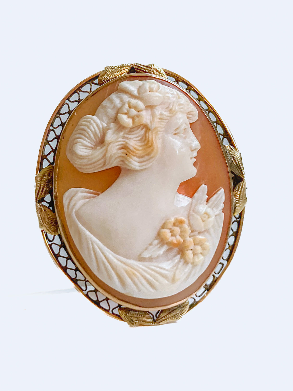 Antique 14K Gold Italian Oval Cameo Convertible Brooch Pin Pendant