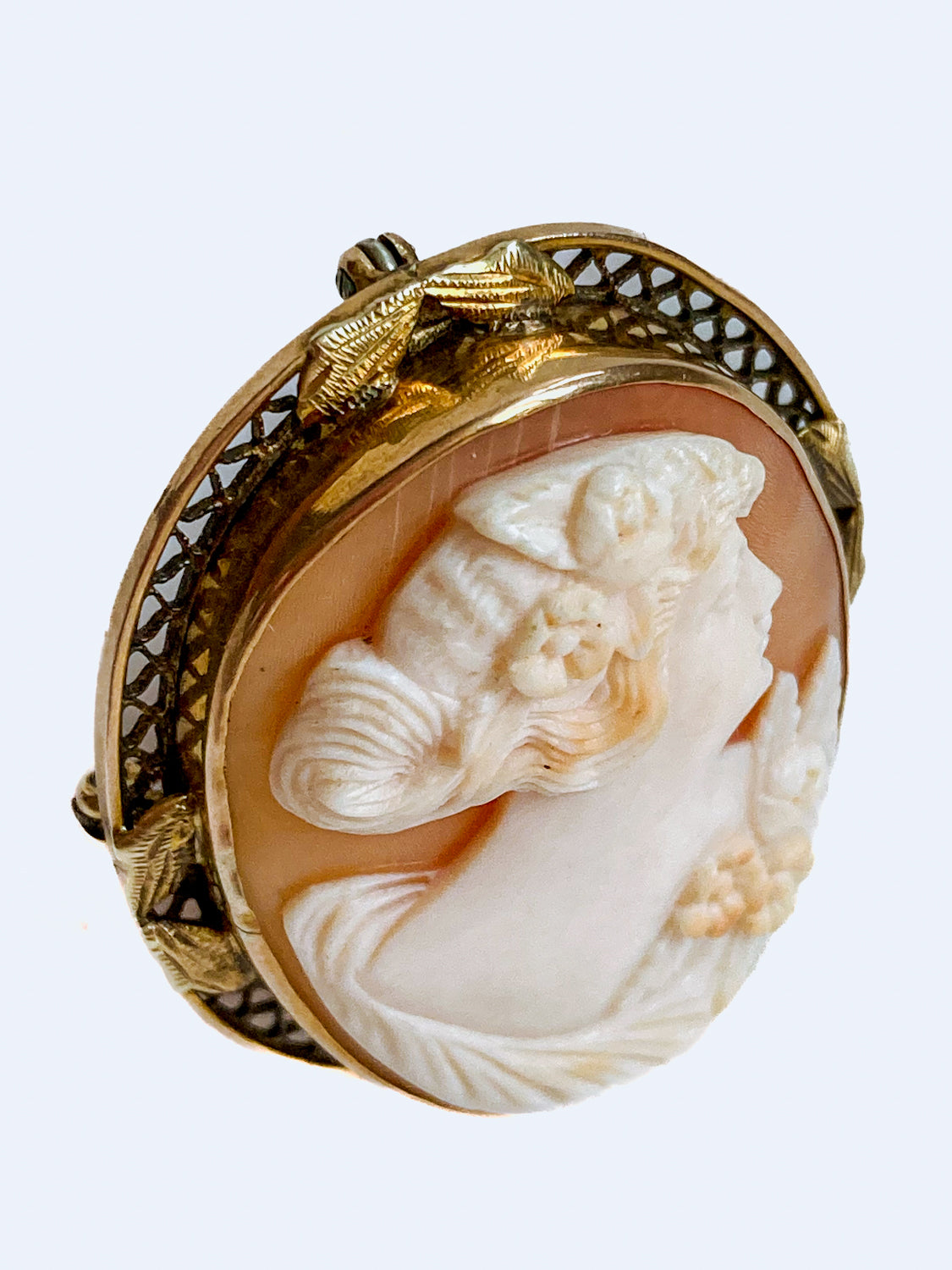 Antique 14K Gold Italian Oval Cameo Convertible Brooch Pin Pendant