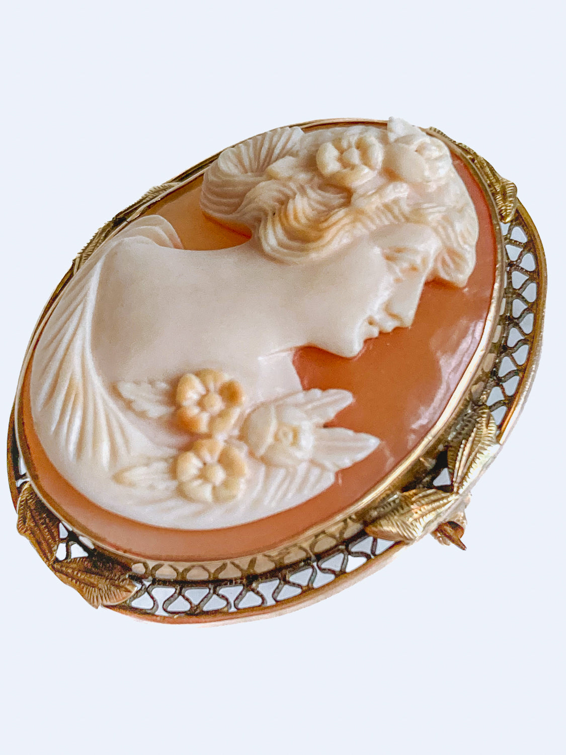 Antique 14K Gold Italian Oval Cameo Convertible Brooch Pin Pendant