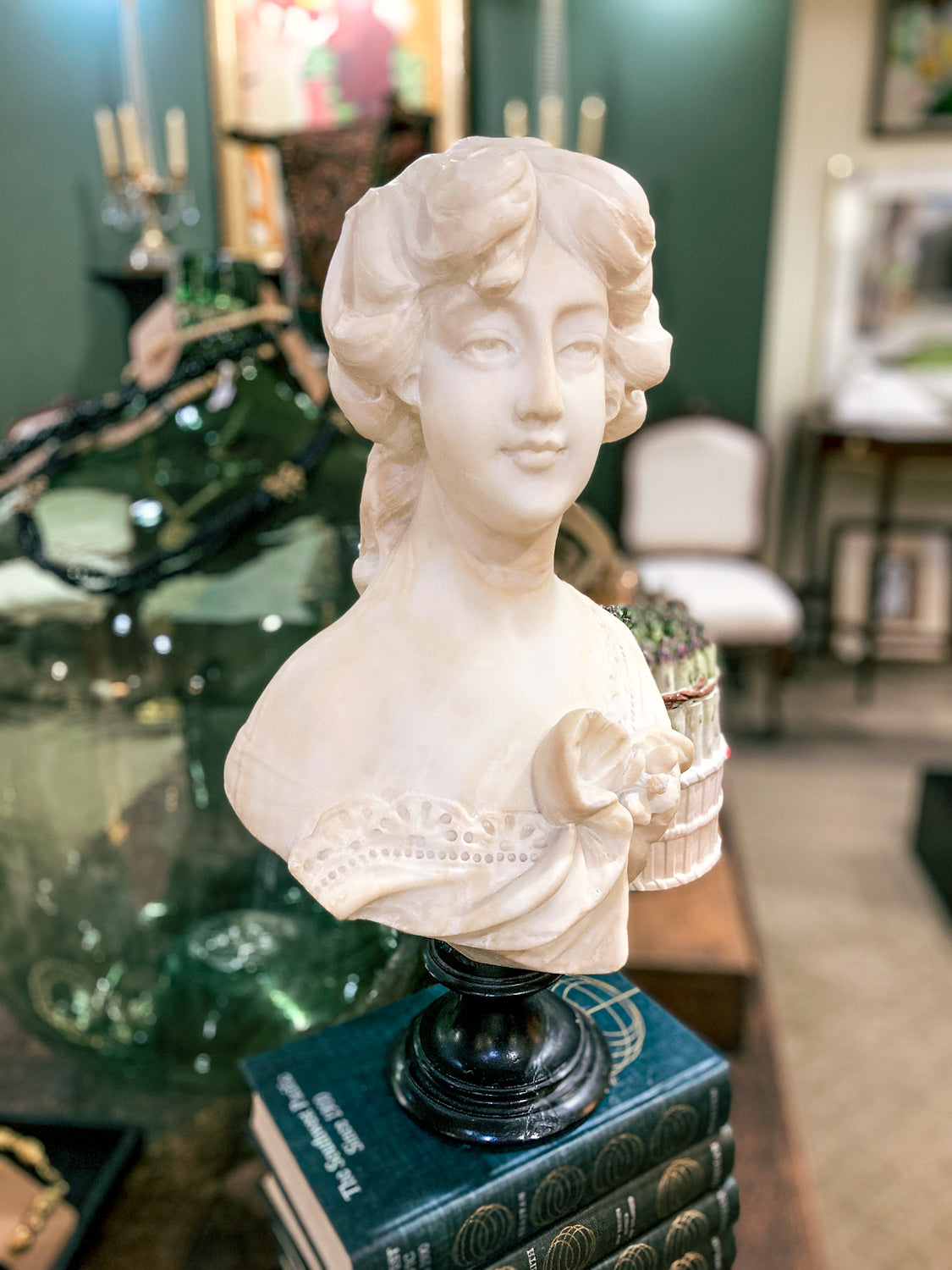 Antique Hand Carved Italian Marble Female Bust by Adolfo Cipriani (1880-1930)