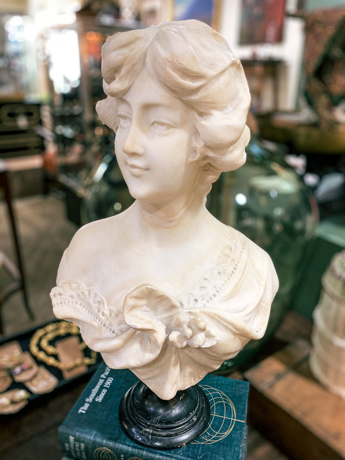 Antique Hand Carved Italian Marble Female Bust by Adolfo Cipriani (1880-1930)