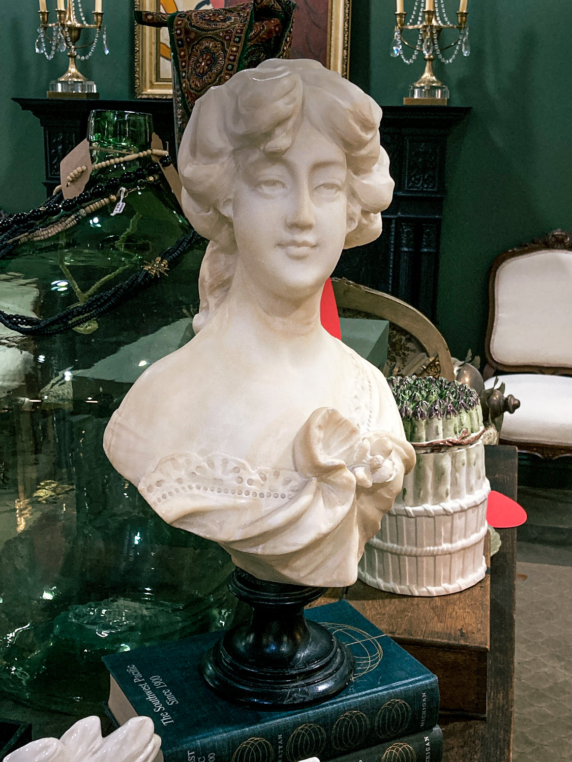 Antique Hand Carved Italian Marble Female Bust by Adolfo Cipriani (1880-1930)