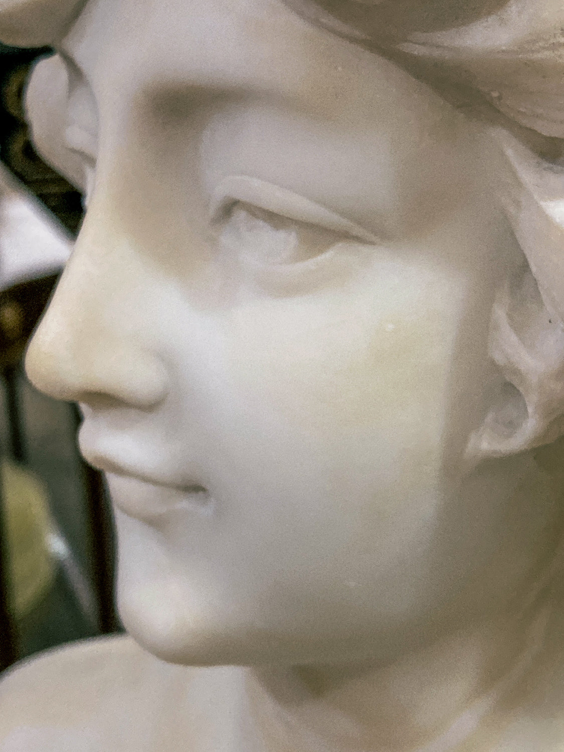 Antique Hand Carved Italian Marble Female Bust by Adolfo Cipriani (1880-1930)