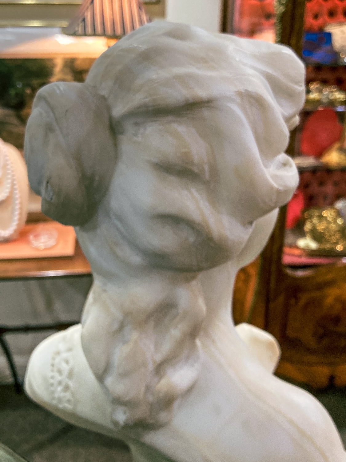 Antique Hand Carved Italian Marble Female Bust by Adolfo Cipriani (1880-1930)