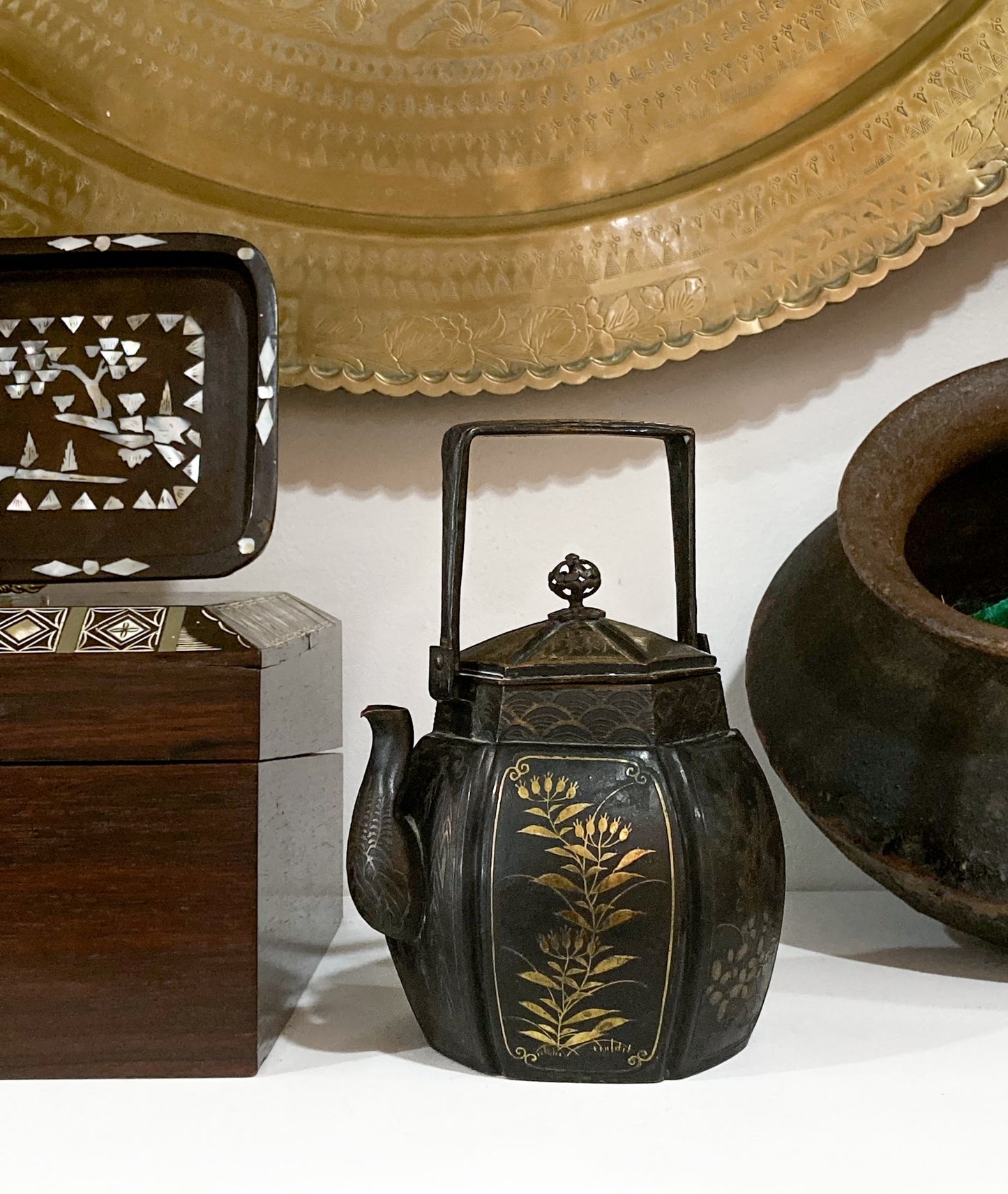 19th Century Japanese Meiji Period Mixed Metal Bronze Small Teapot Kettle