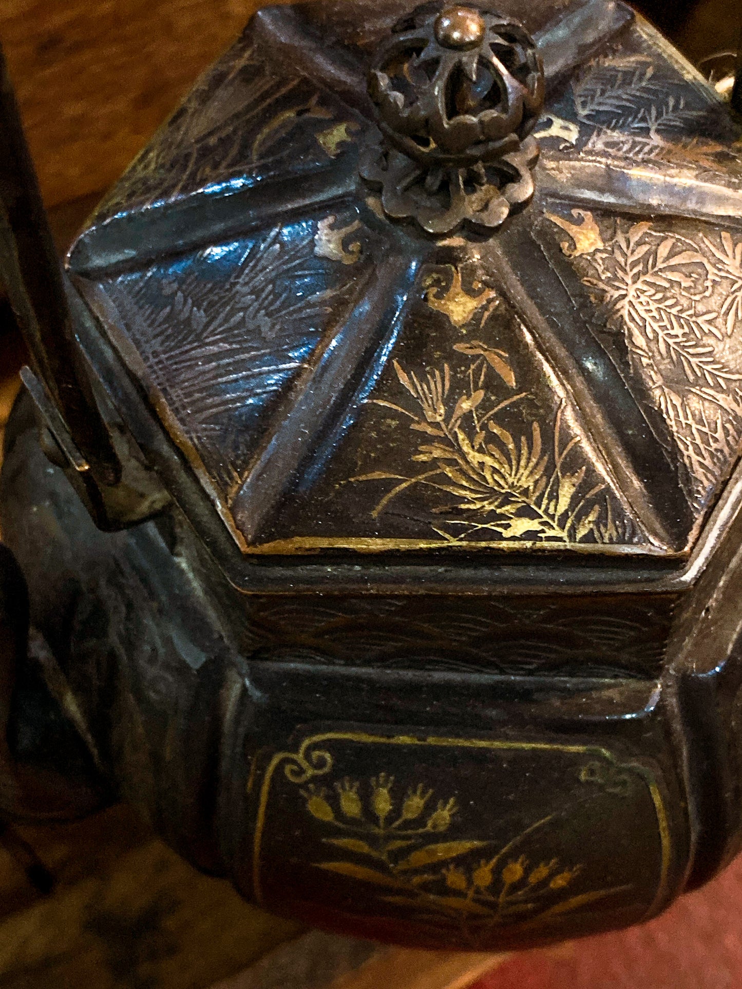 19th Century Japanese Meiji Period Mixed Metal Bronze Small Teapot Kettle