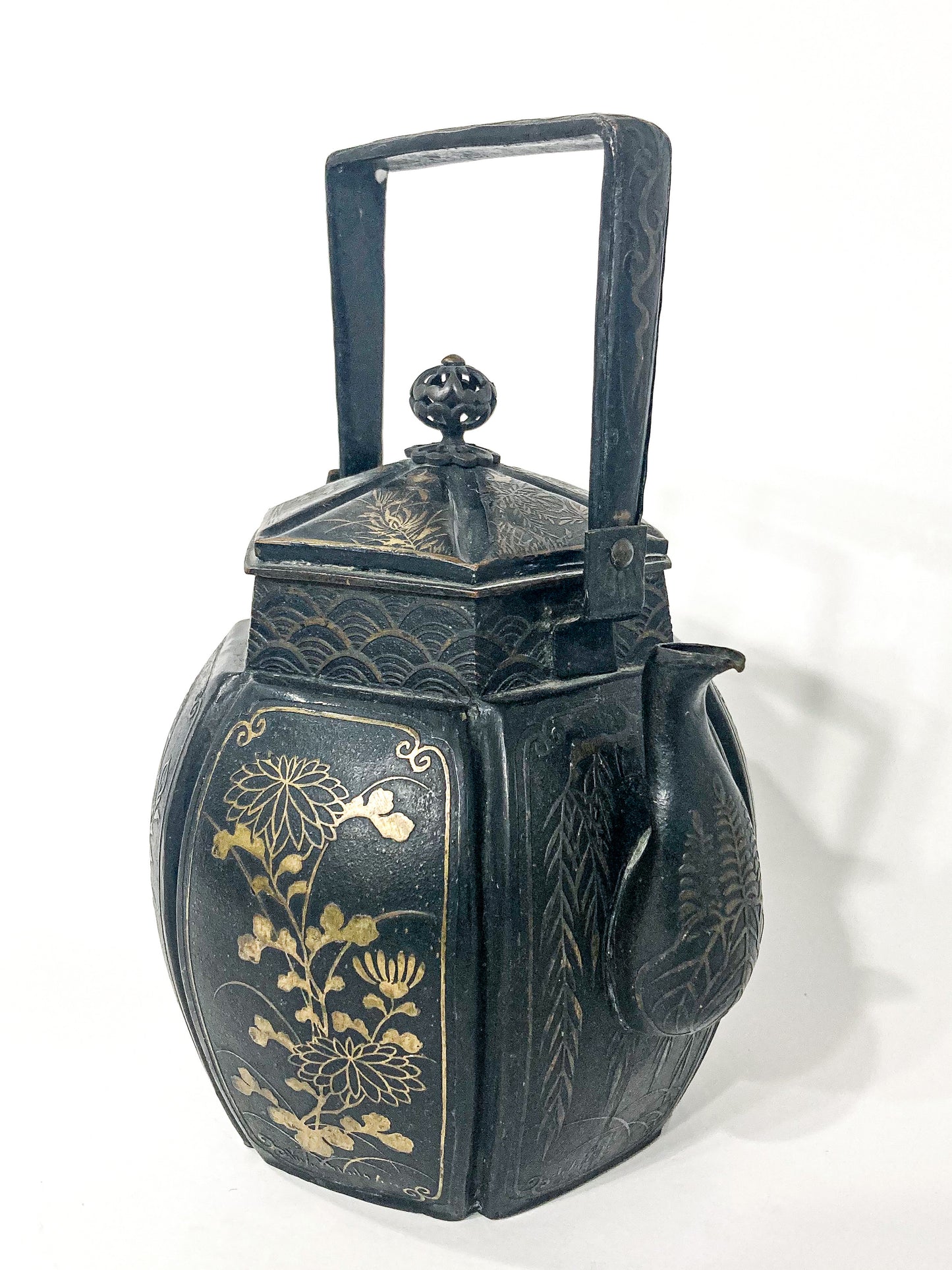 19th Century Japanese Meiji Period Mixed Metal Bronze Small Teapot Kettle