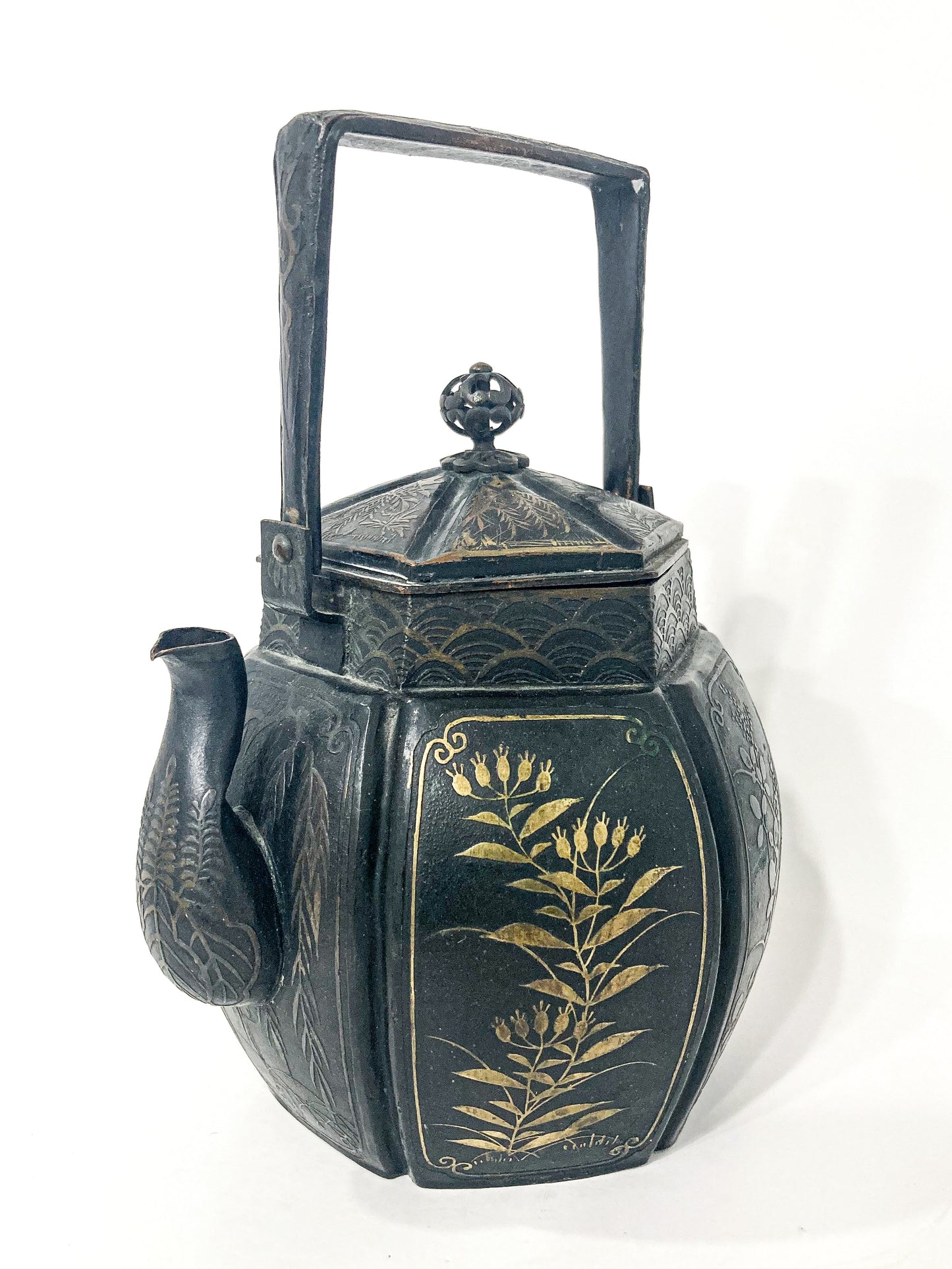 19th Century Japanese Meiji Period Mixed Metal Bronze Small Teapot Kettle