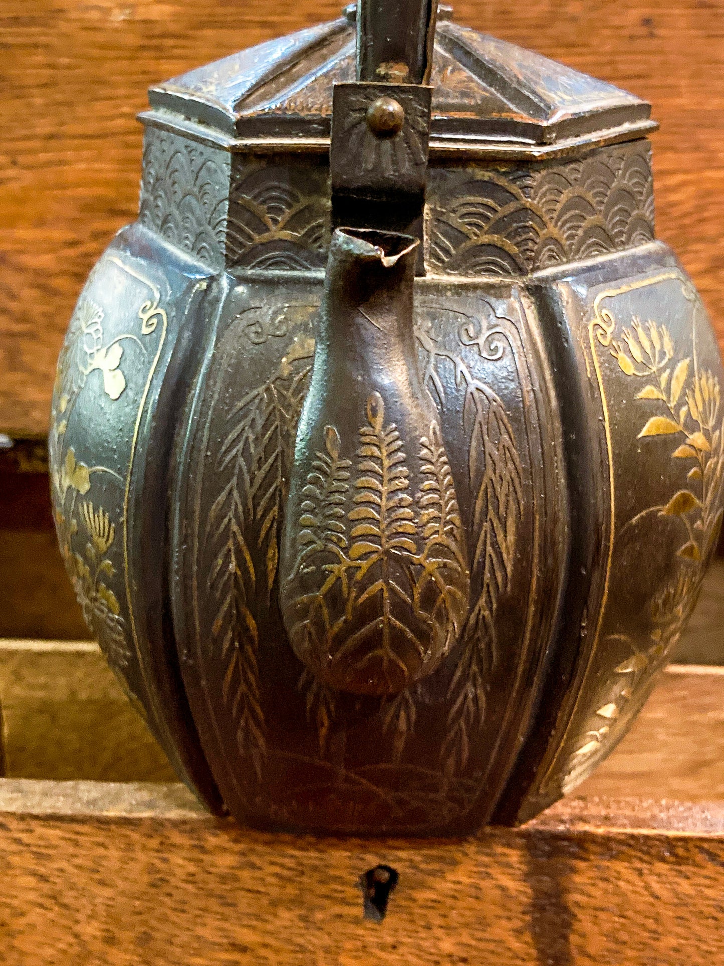 19th Century Japanese Meiji Period Mixed Metal Bronze Small Teapot Kettle