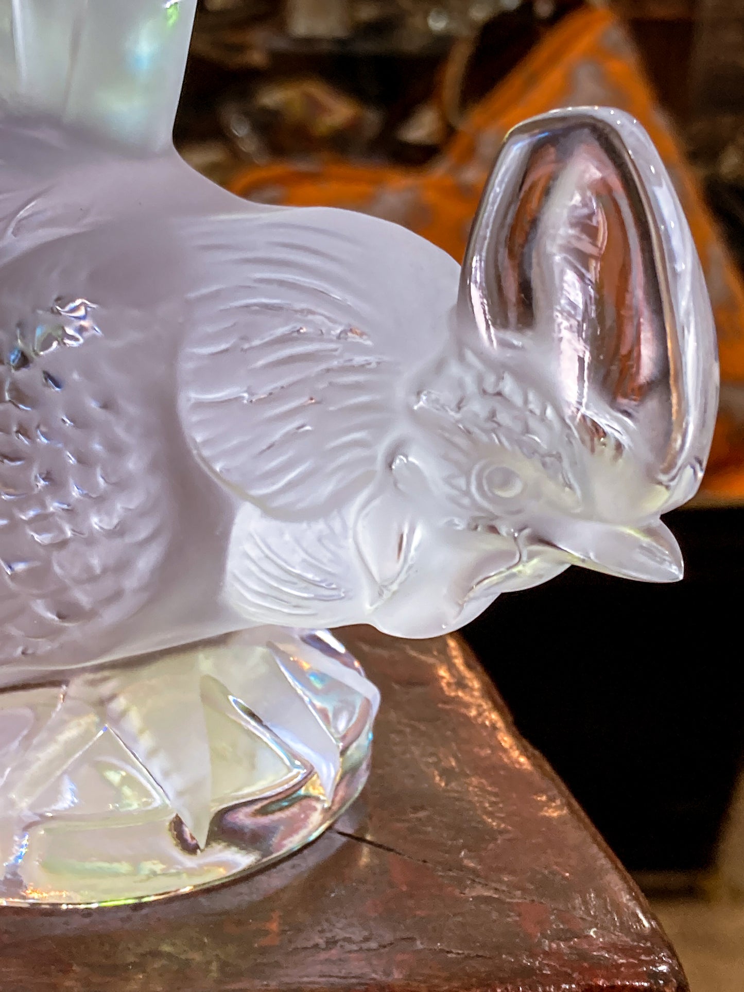 20th Century  Lalique Frosted Clear Crystal Rooster Figurine Sculpture