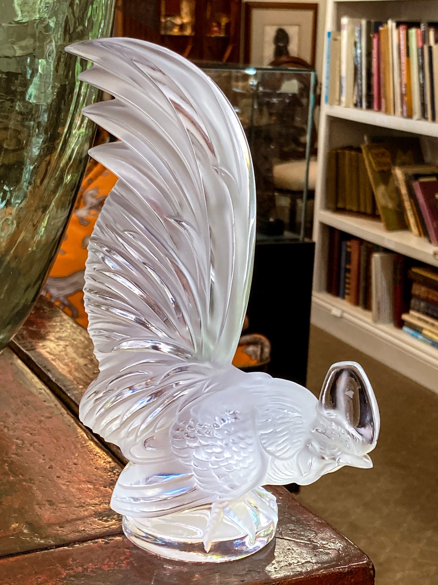 20th Century  Lalique Frosted Clear Crystal Rooster Figurine Sculpture