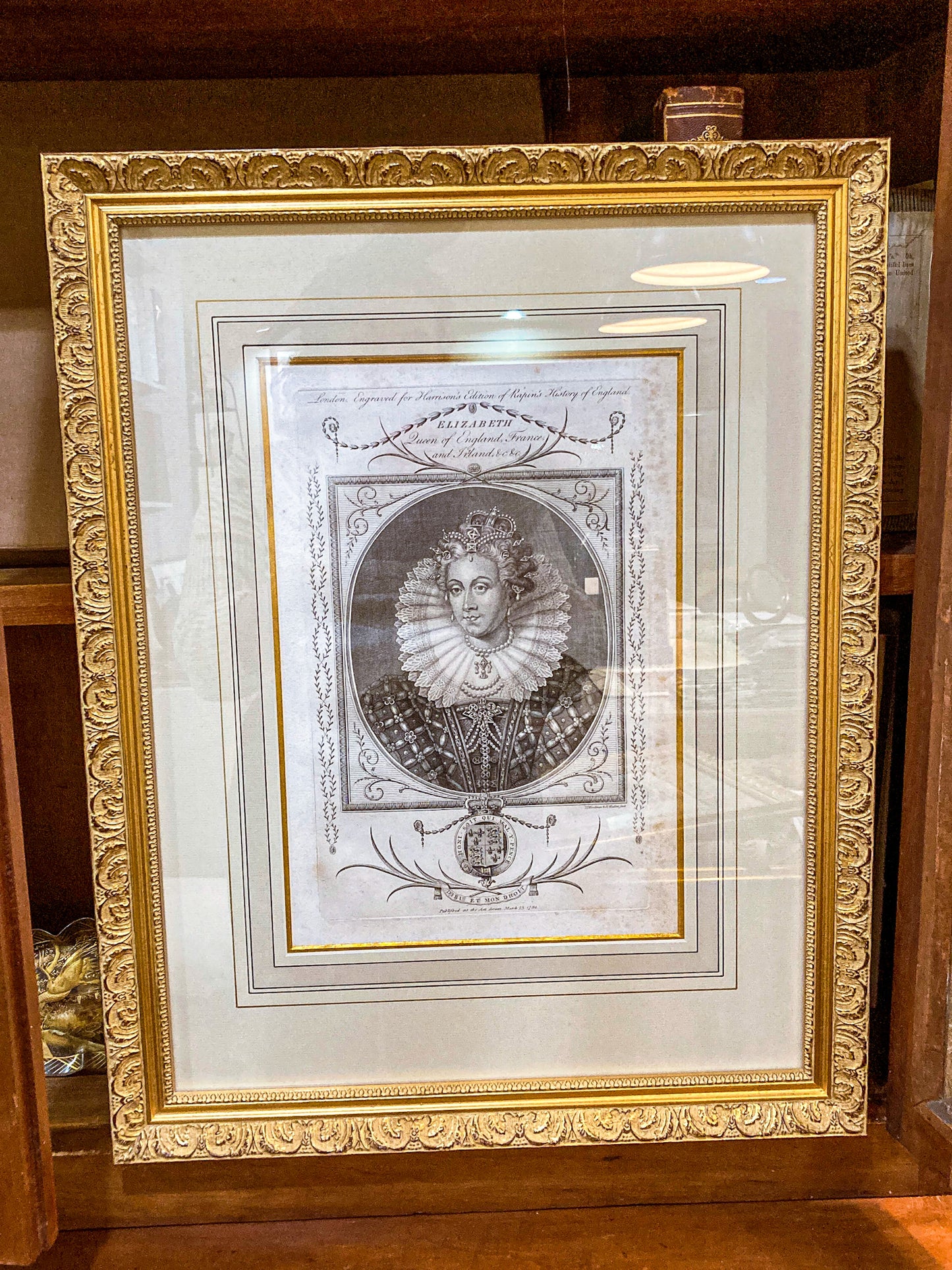 Pair Antique 18th Century Royal England Scotland Queen Framed Prints