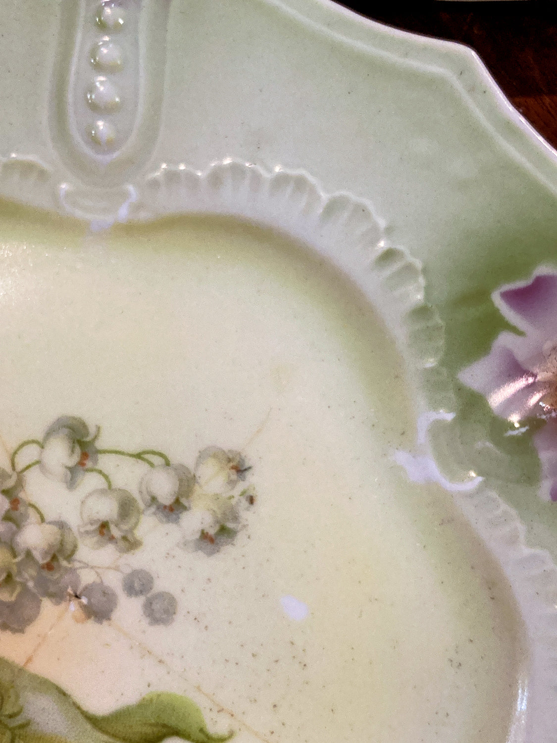 Antique 1930s Set of Six German Silesien Lily of the Valley Porcelain Dessert Plates