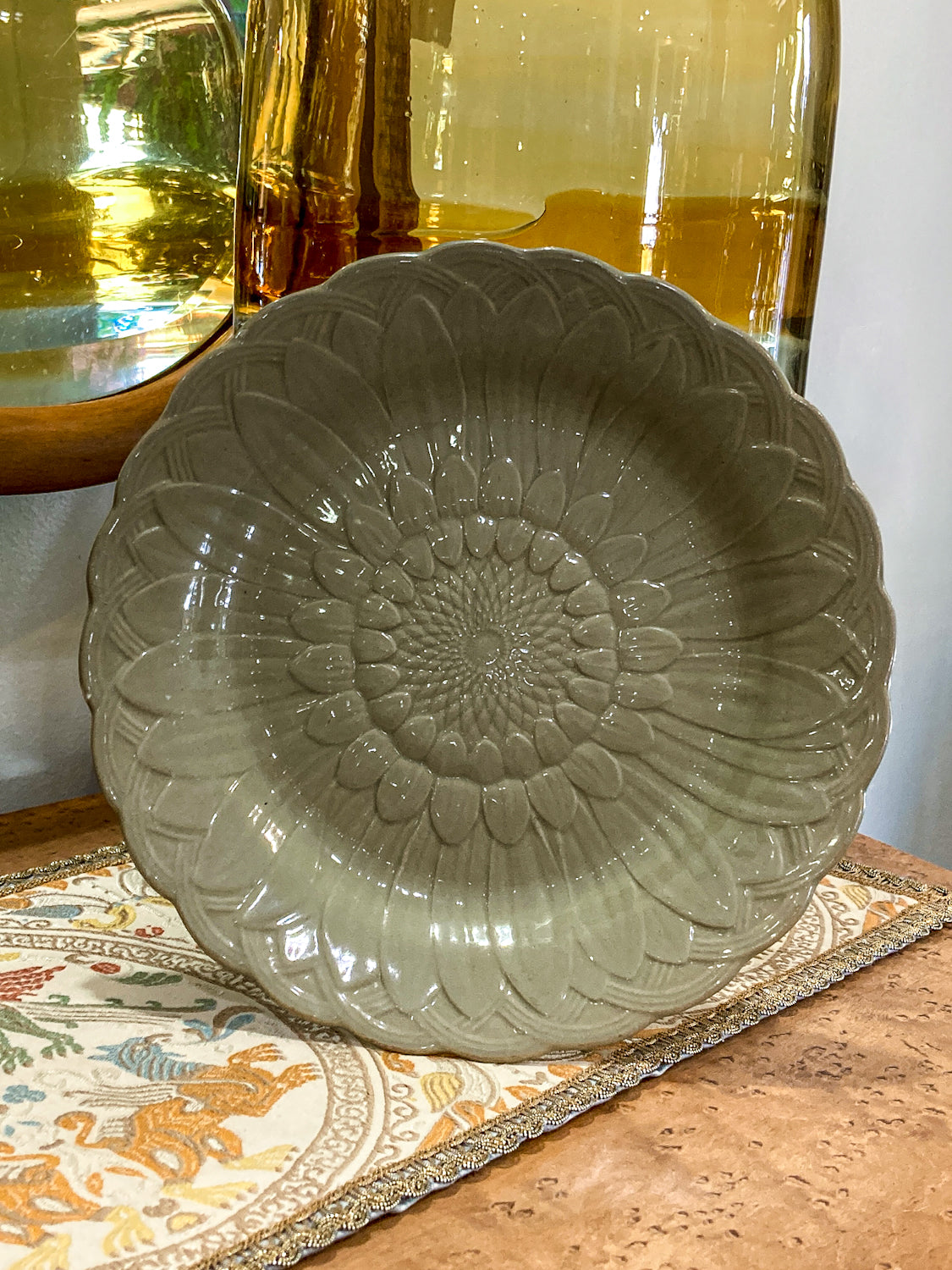 Antique 19th Century Wedgwood Caneware Earth Green Sunflower Plate