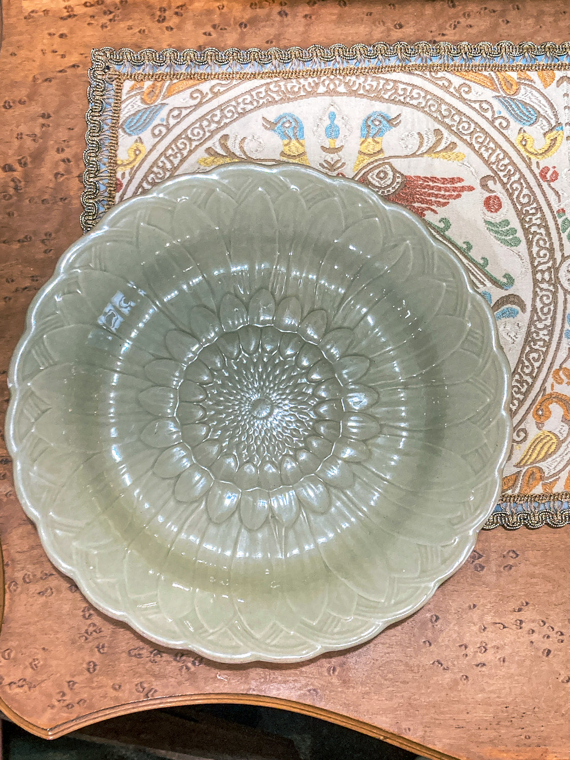 Antique 19th Century Wedgwood Caneware Earth Green Sunflower Plate