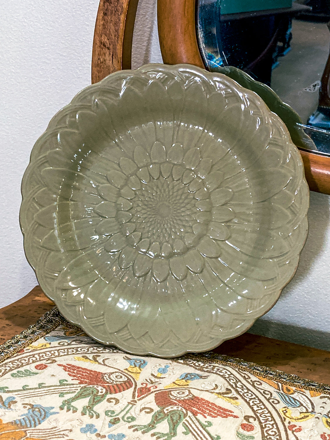 Antique 19th Century Wedgwood Caneware Earth Green Sunflower Plate