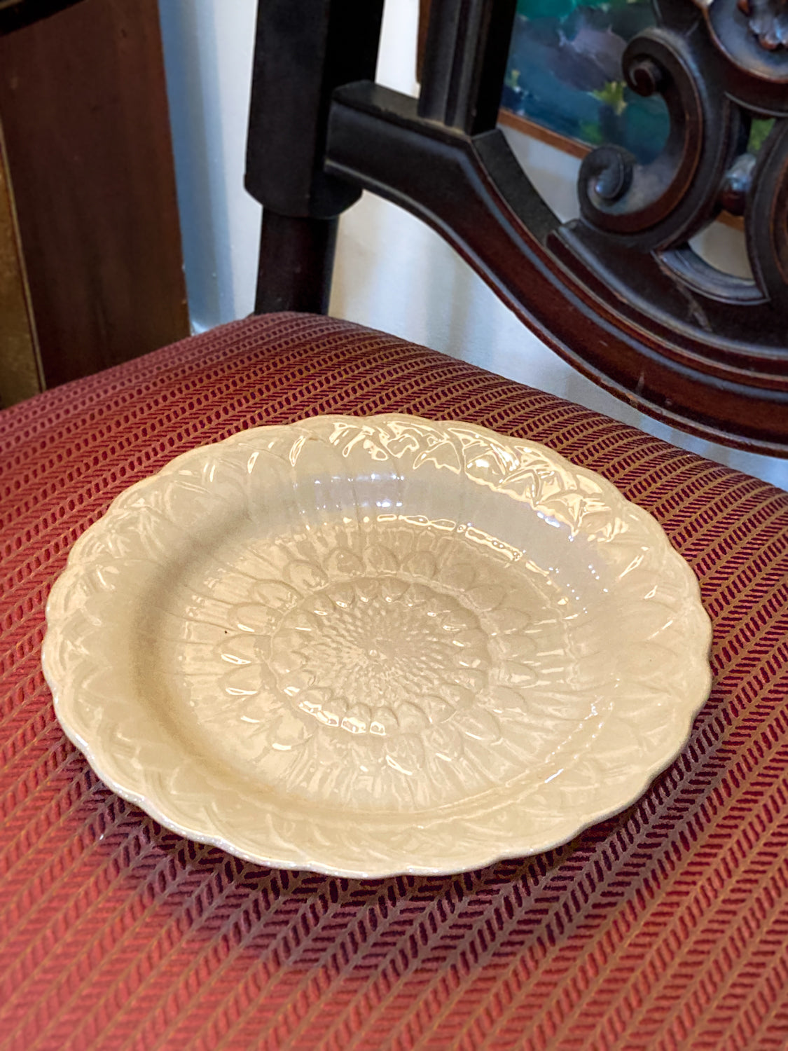 Antique 19th Century Wedgwood Caneware Beige Sunflower Plate