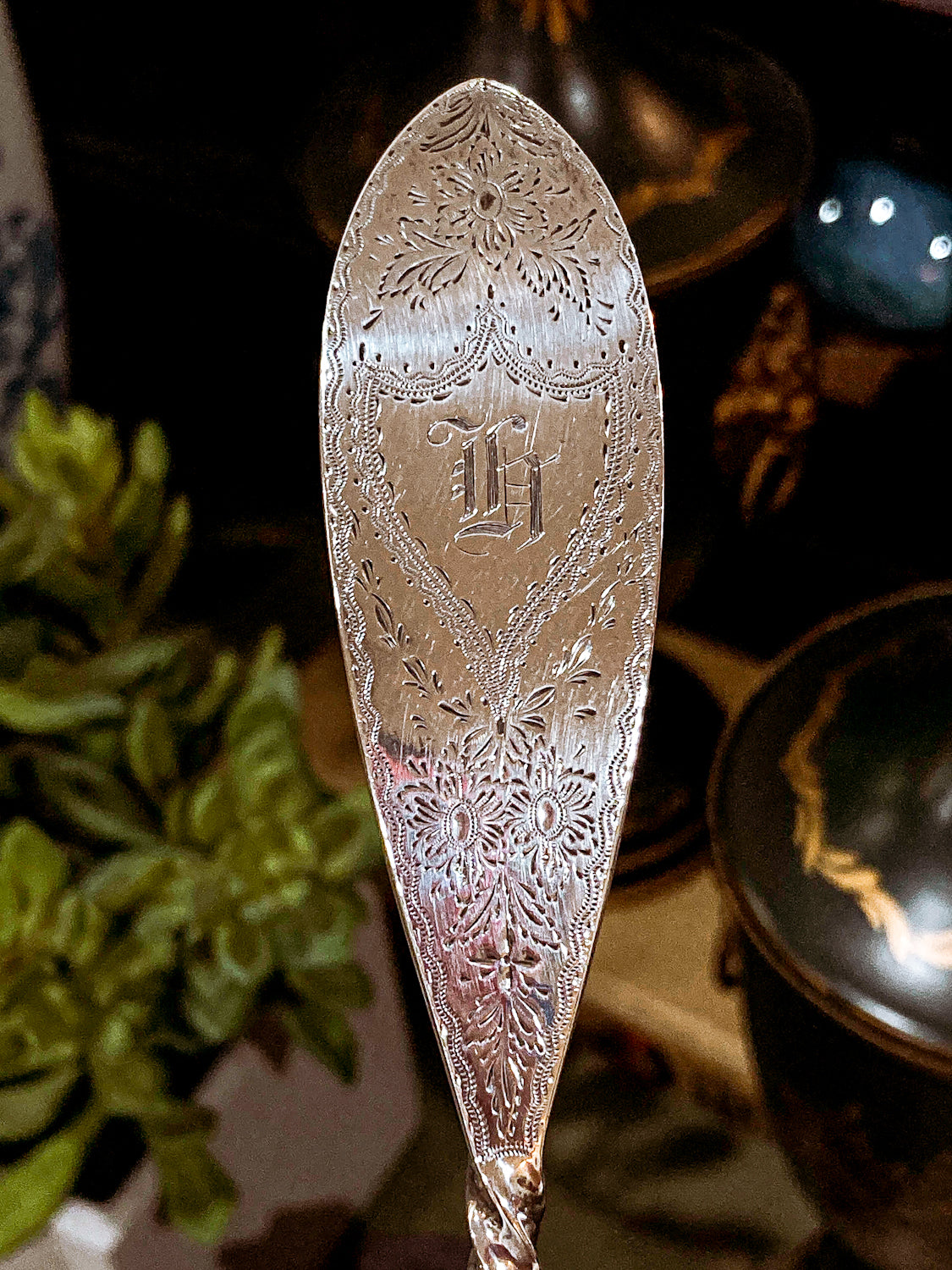 Antique Mid-19th Century Bailey & Co. Coin Silver Engraved Shell Ladle Spoon