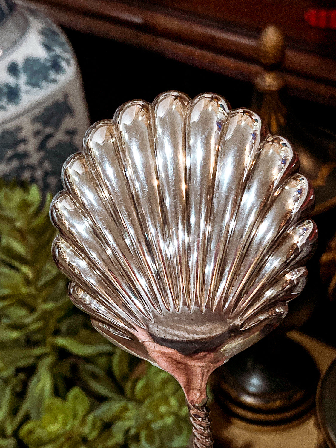 Antique Mid-19th Century Bailey & Co. Coin Silver Engraved Shell Ladle Spoon