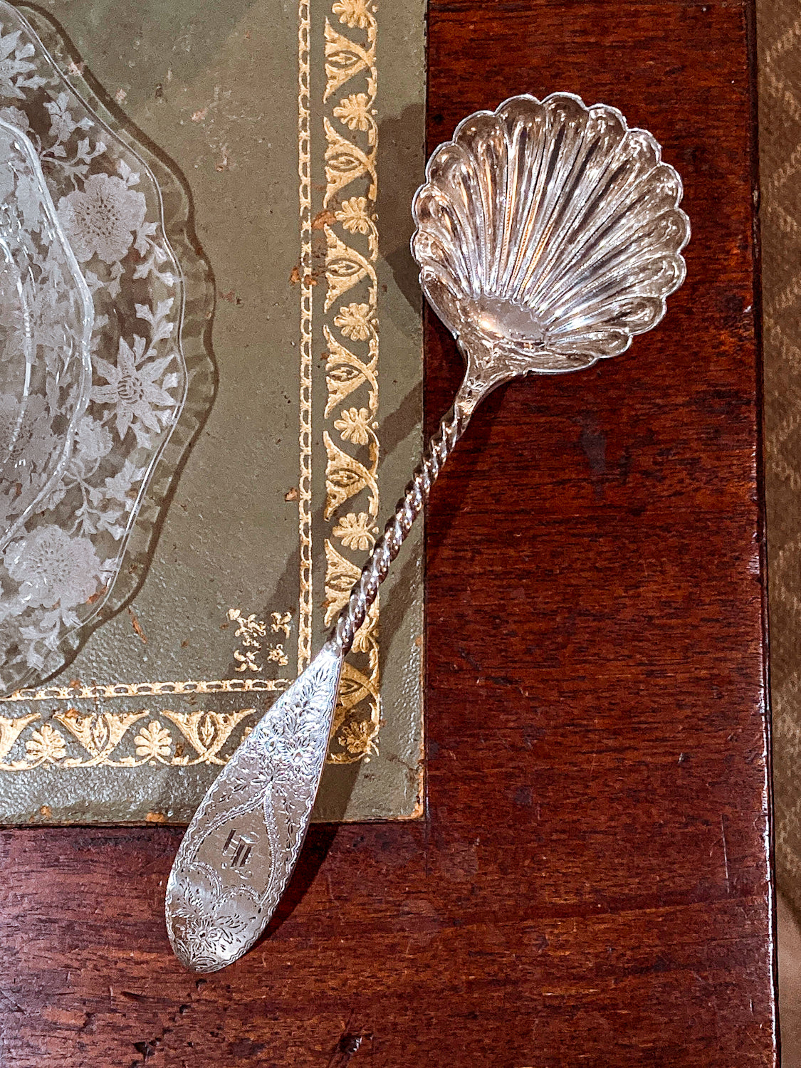 Antique Mid-19th Century Bailey & Co. Coin Silver Engraved Shell Ladle Spoon