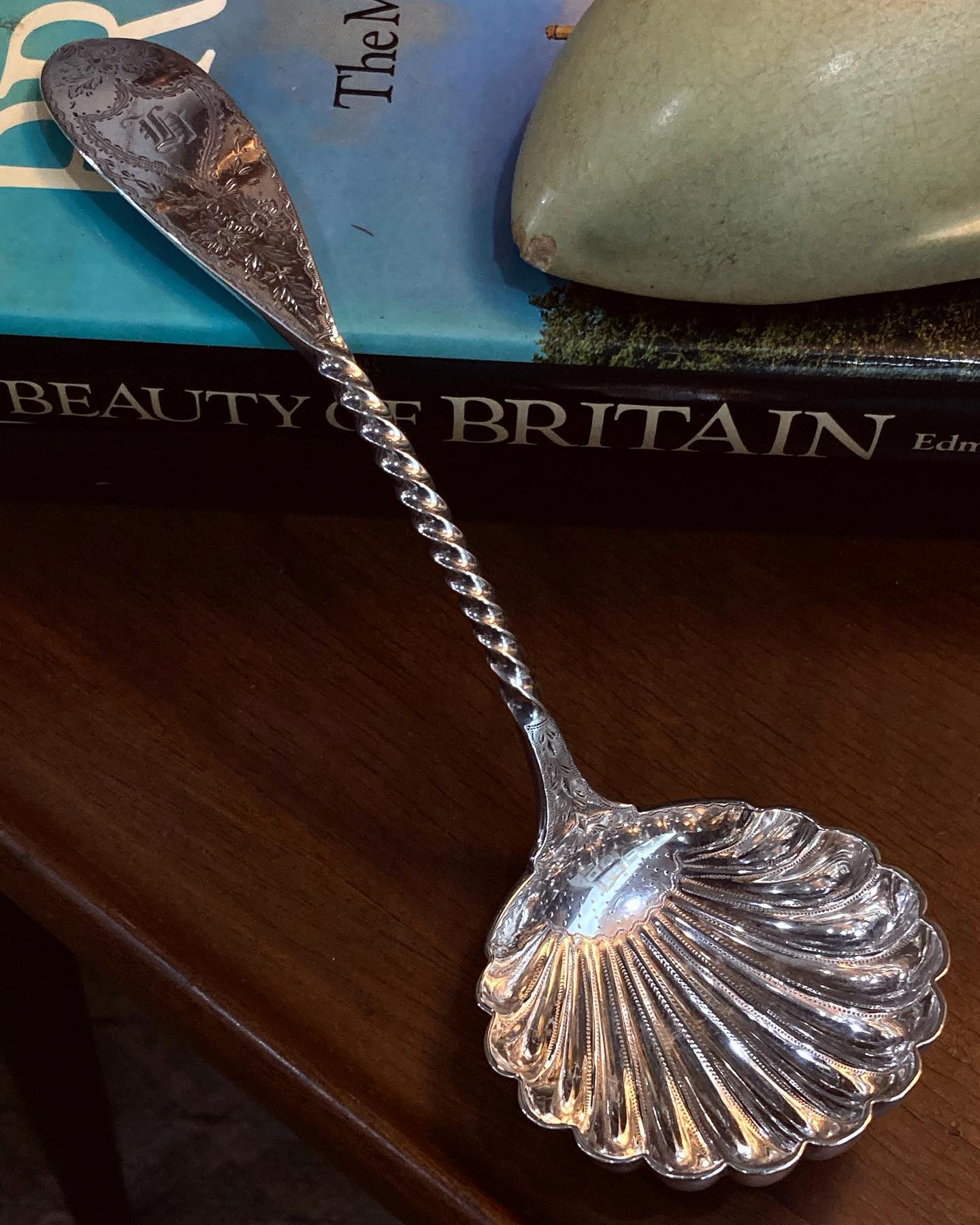 Antique Mid-19th Century Bailey & Co. Coin Silver Engraved Shell Ladle Spoon