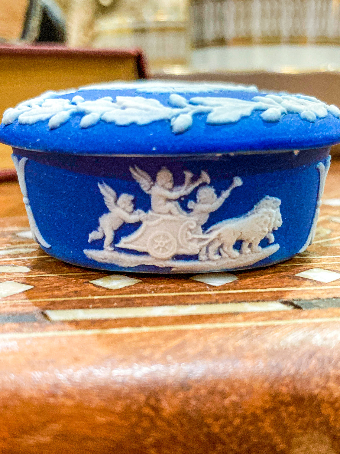 Antique 19th Century Wedgwood Porcelain Blue Jasperware Oval Match Box