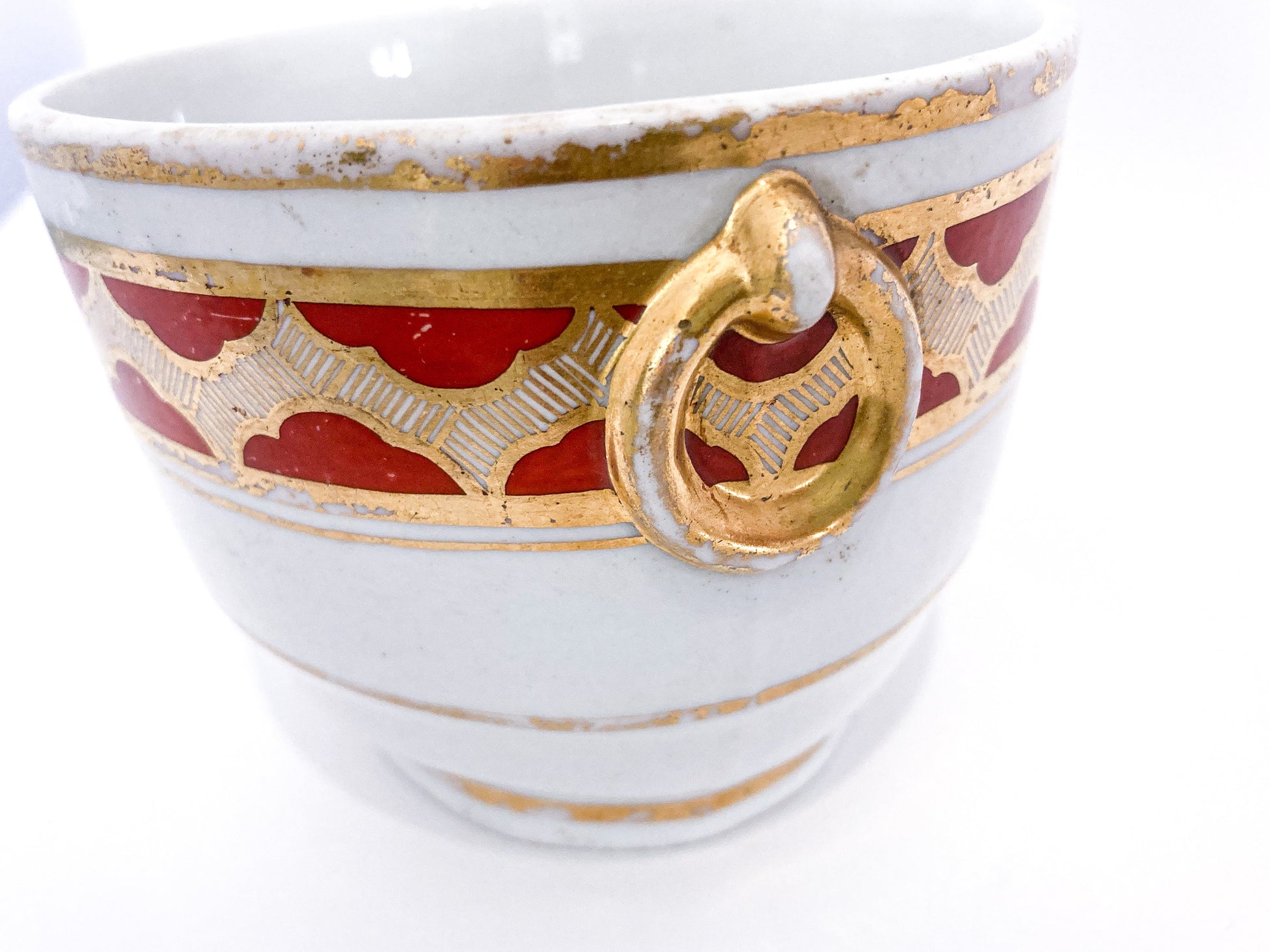 Antique 19th Century English Gilt Gold Iron Red Decorated Covered Porcelain Sugar Bowl