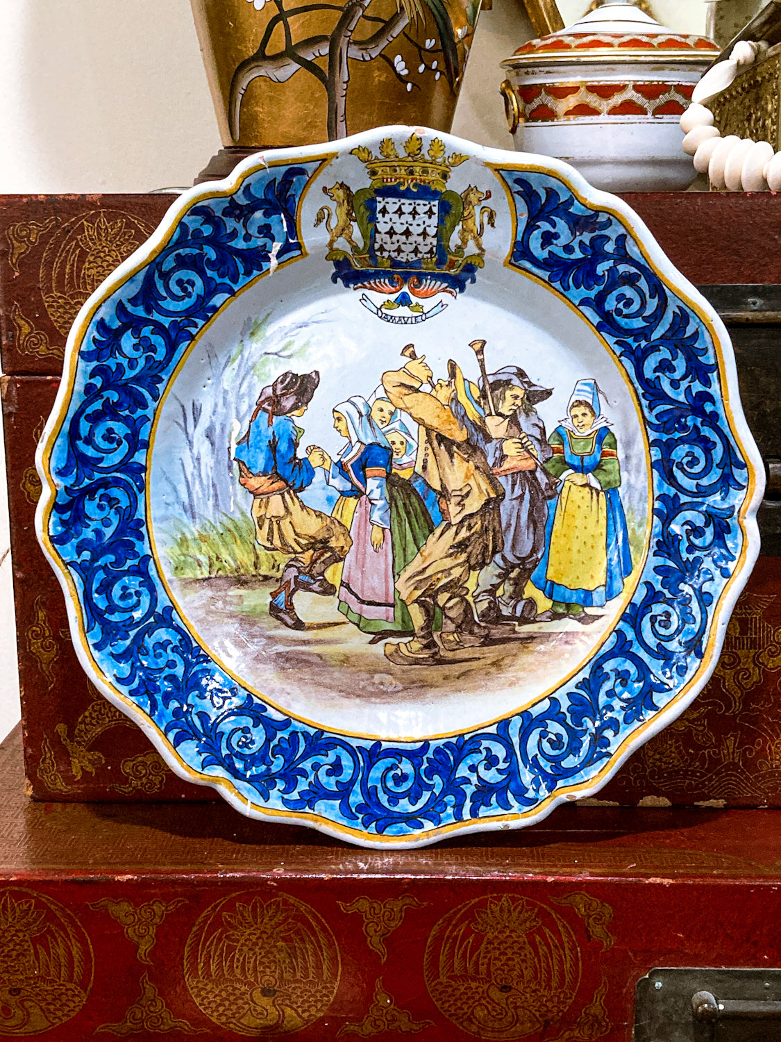 Antique 19th Century French Porquier Quimper Charger Plate As Found