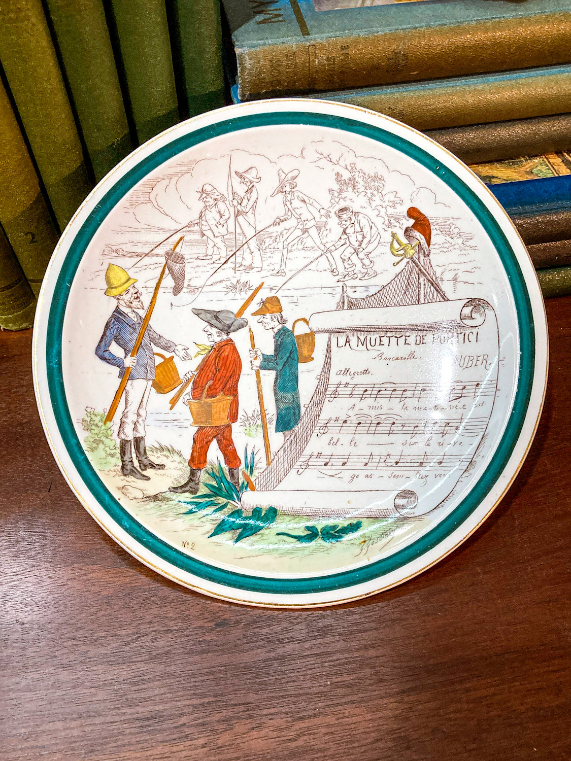 Antique 19th Century French Transfer Decorated Musical Scene Porcelain Plate