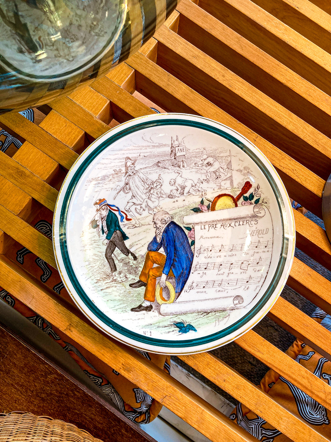 Antique 19th Century French Transfer Decorated Musical Scene Porcelain Plate