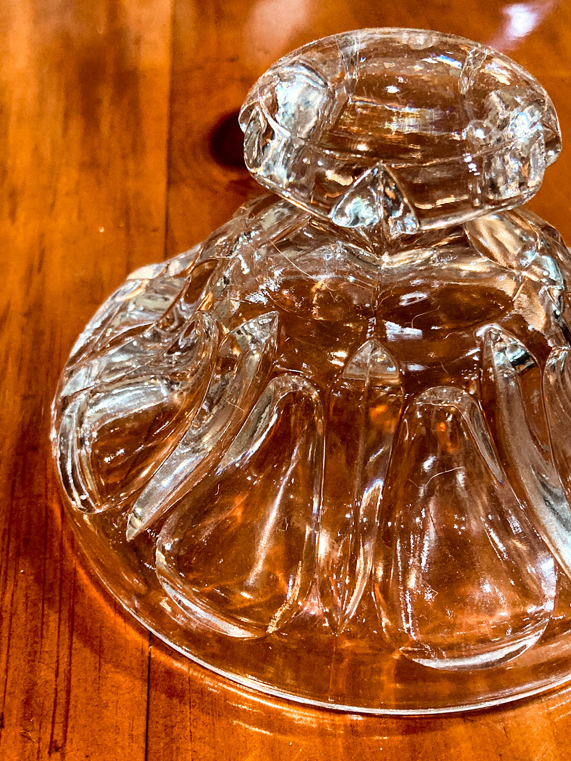 Antique American 1910s Scallop Edge Large Lidded Clear Glass Jar