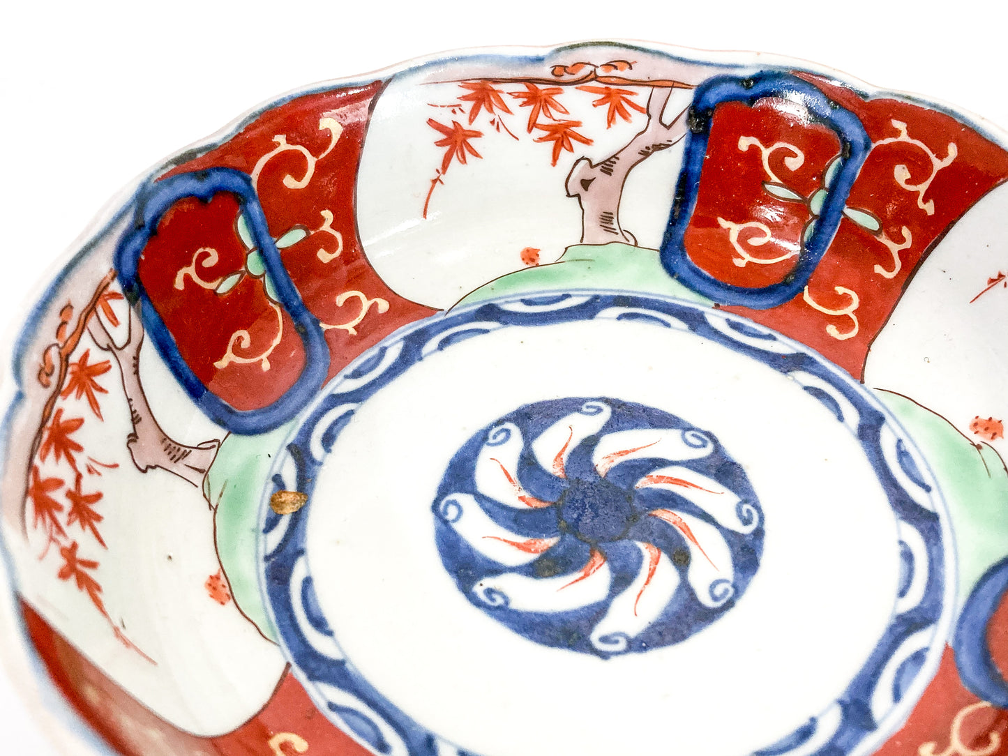 Pair Antique Japanese Meiji Period Fox Theme Red Blue Imari Porcelain Bowls