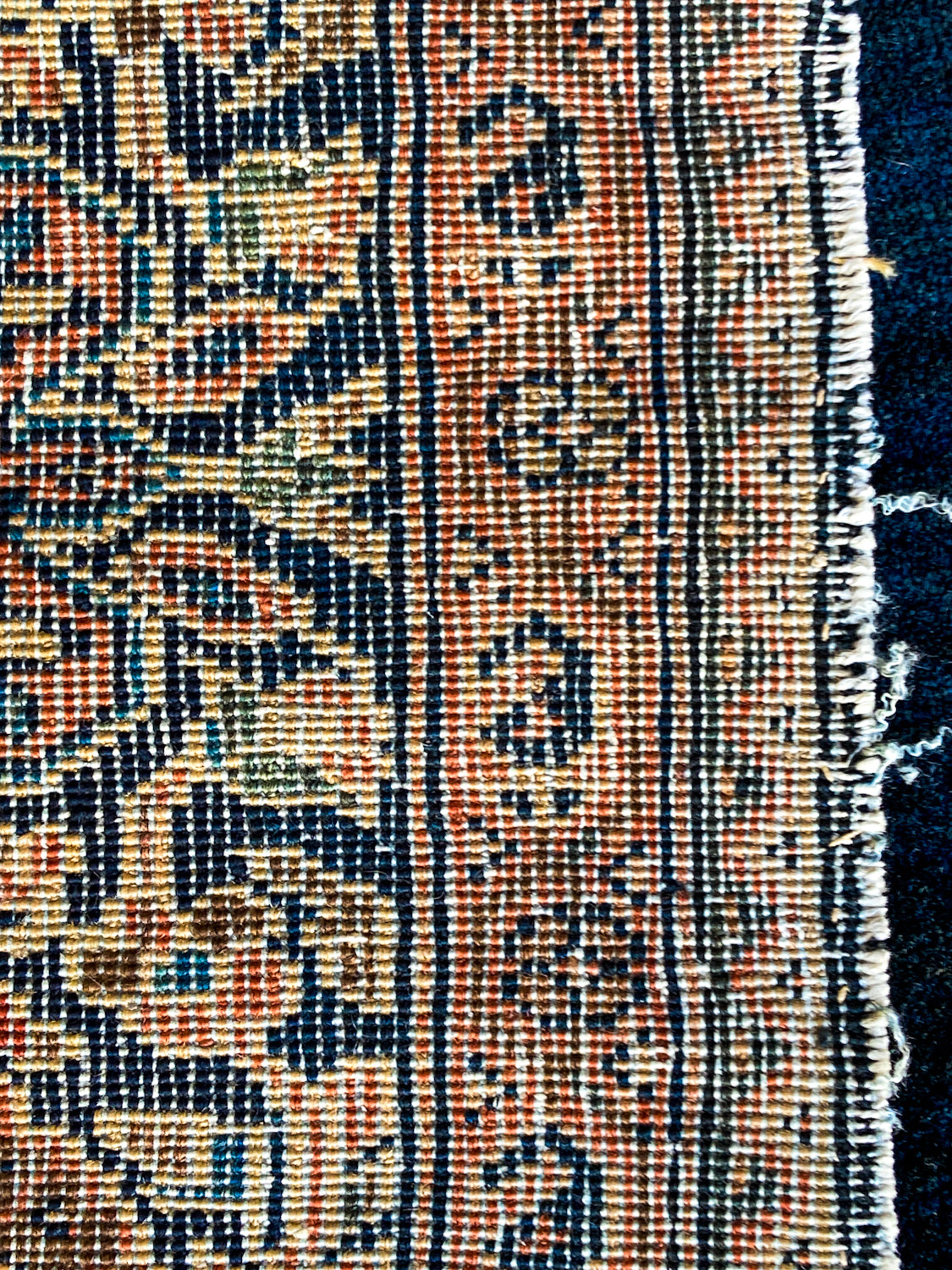 Antique 1920s Possibly Mohtasham Kashan Persian 6x4ft Woven Wool Rug Back SideAntique 1920s Possibly Mohtasham Kashan Persian 6x4ft Woven Wool Rug Back Side