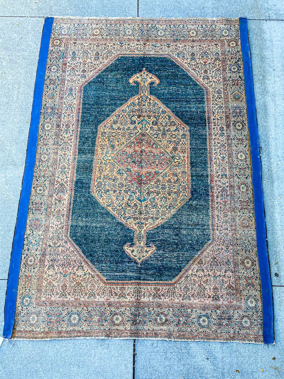 Antique 1920s Possibly Mohtasham Kashan Persian 6x4ft Woven Wool Rug Back Side