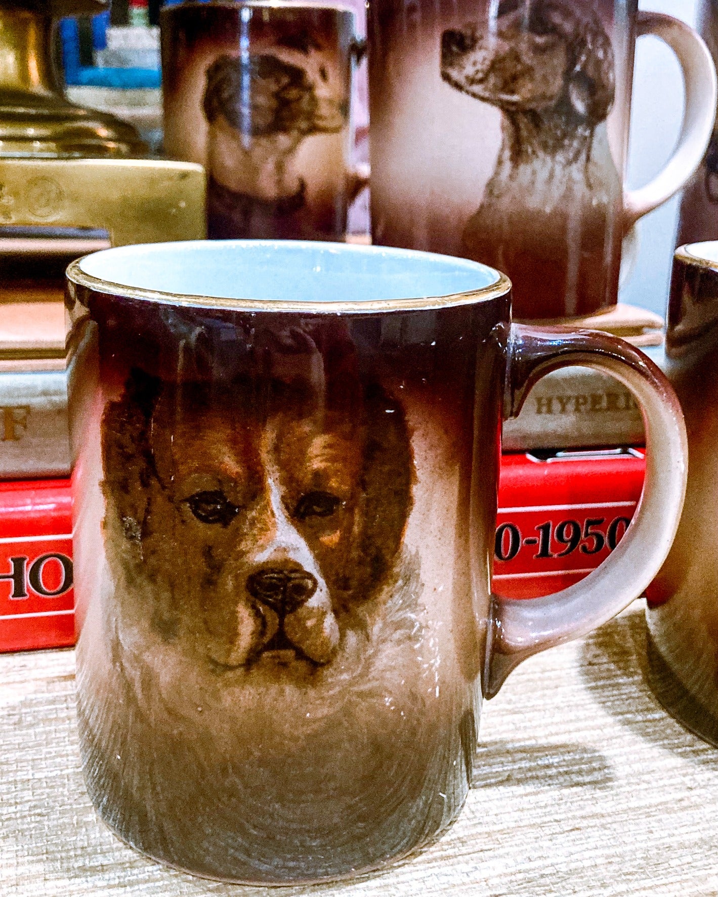 Antique Various Dog Portrait Dresden Transferware Six Mug Pitcher Cider Set