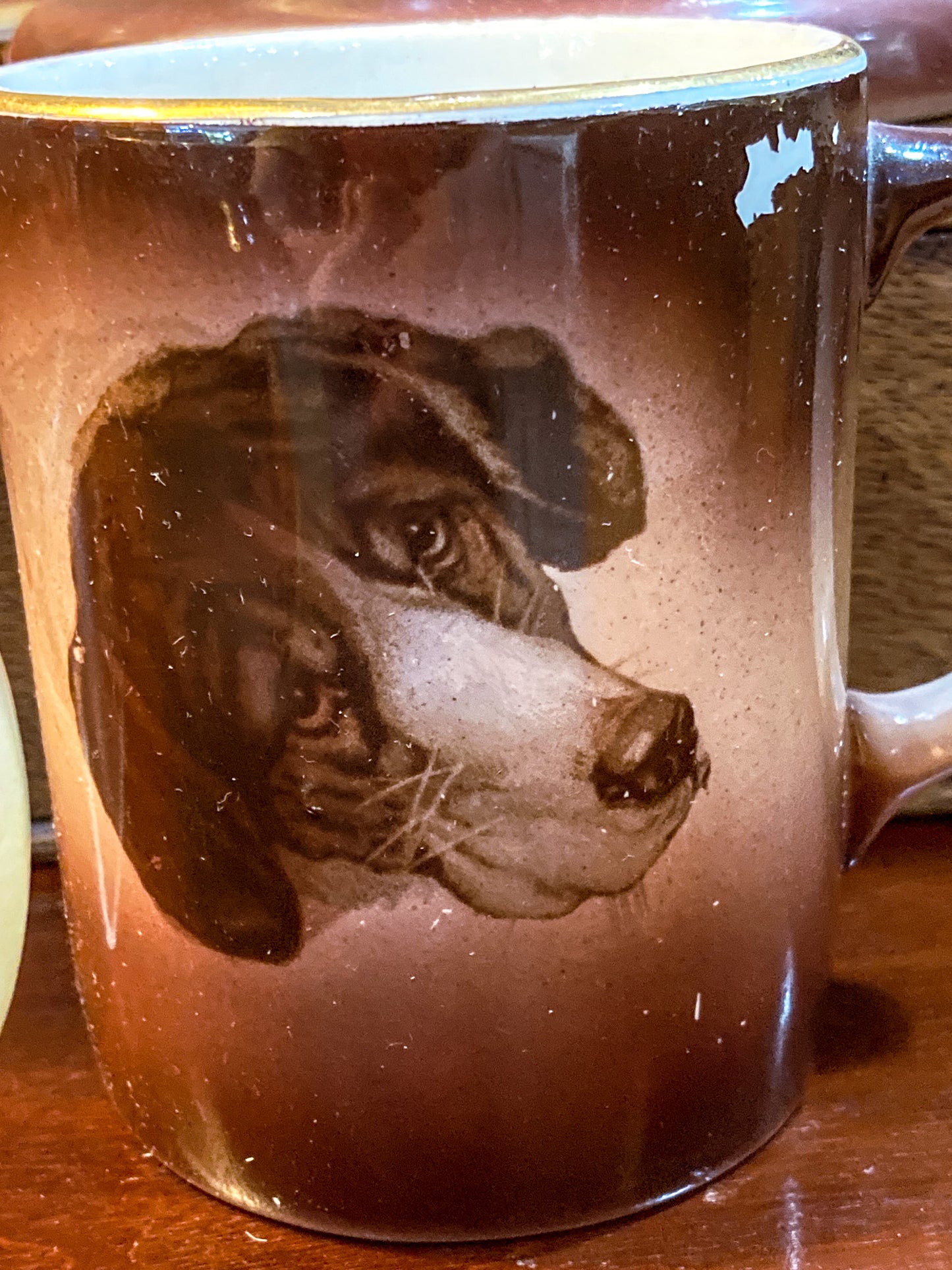 Antique Various Dog Portrait Dresden Transferware Six Mug Pitcher Cider Set