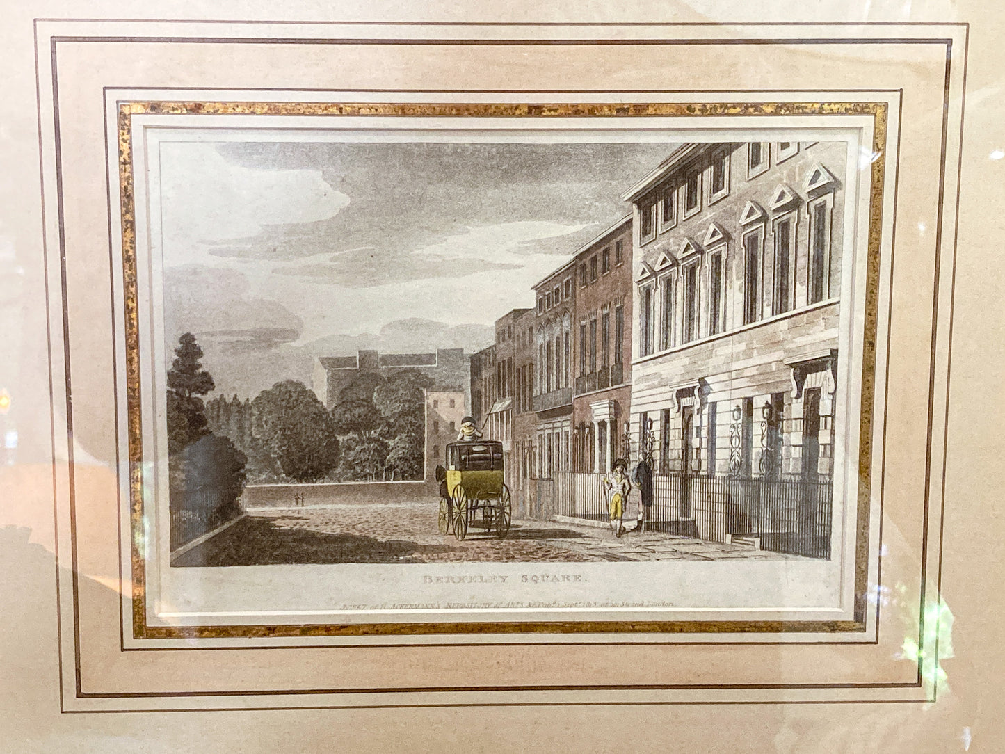 Antique Rudolph Ackermann Carriage Scene English Framed Tinted Print
