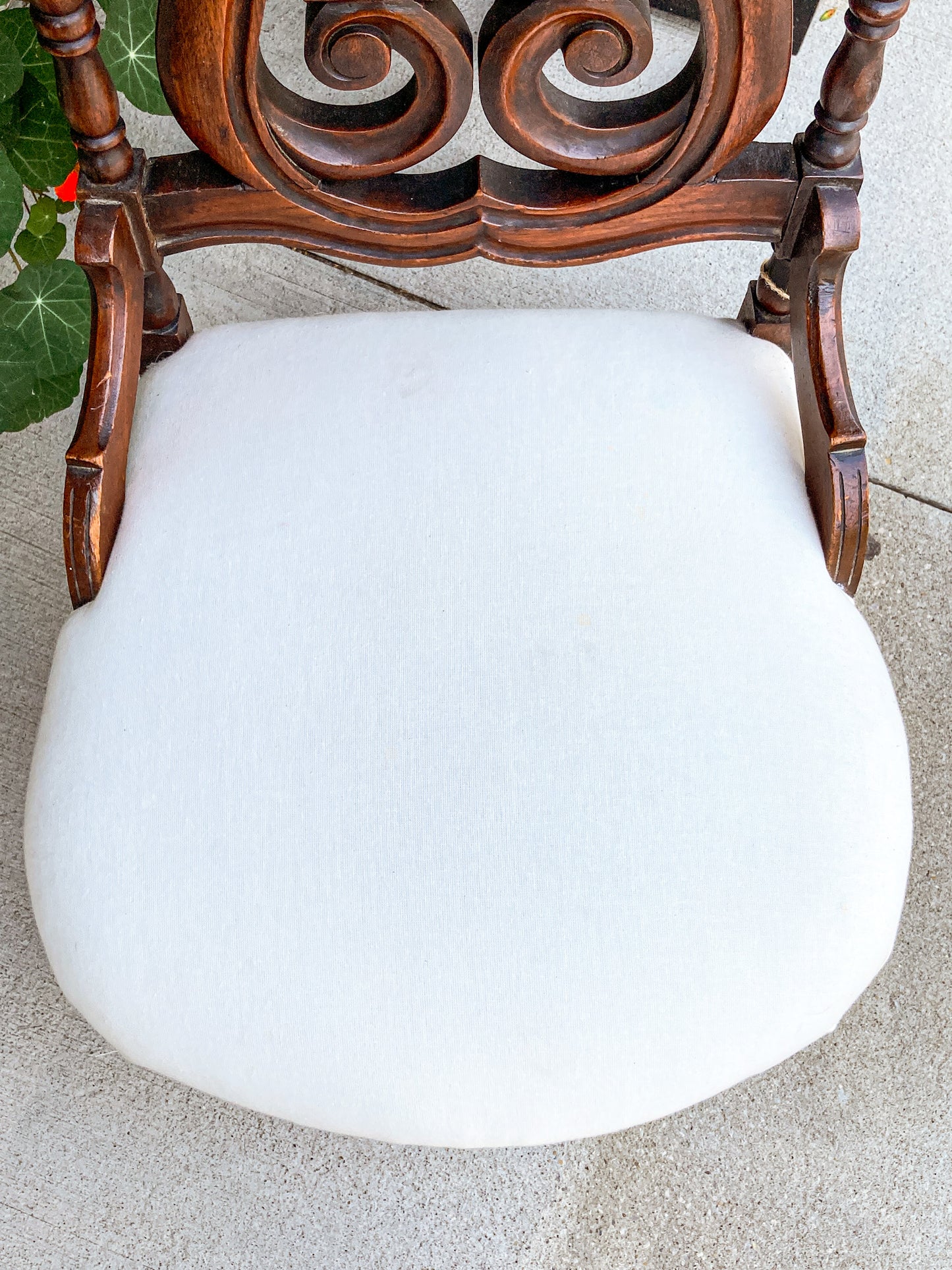 Antique American 19th Century Victorian Carved Walnut Slipper Chair White Muslin Seat