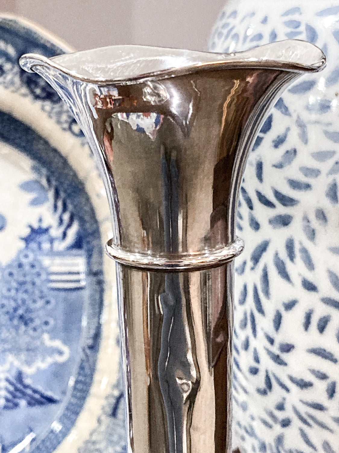 Antique William Nost Polished Sterling Silver Tall Flower Trumpet Vase