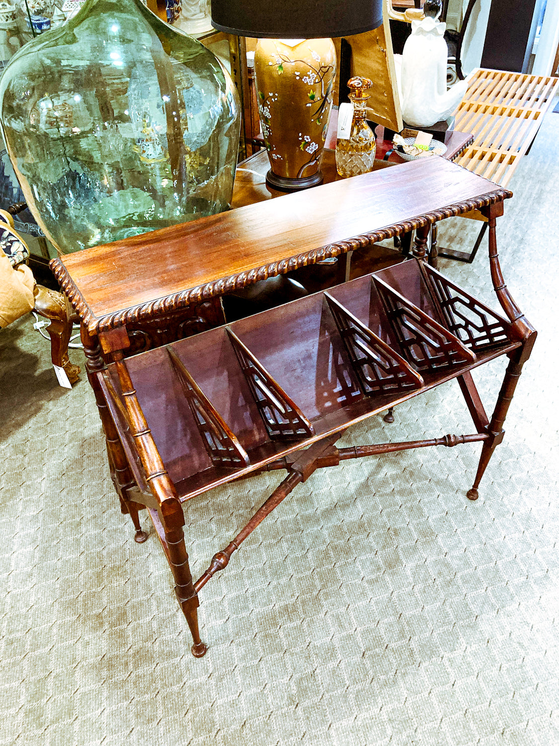 Georgian Style Mahogany Library Book Trough Display Rack Table