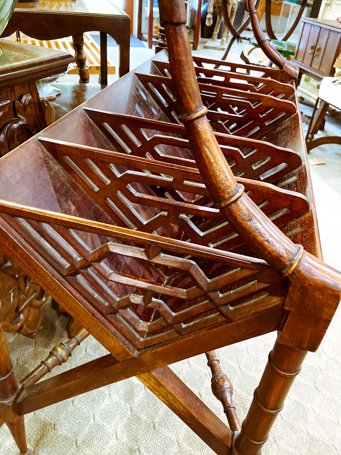 Georgian Style Mahogany Library Book Trough Display Rack Table