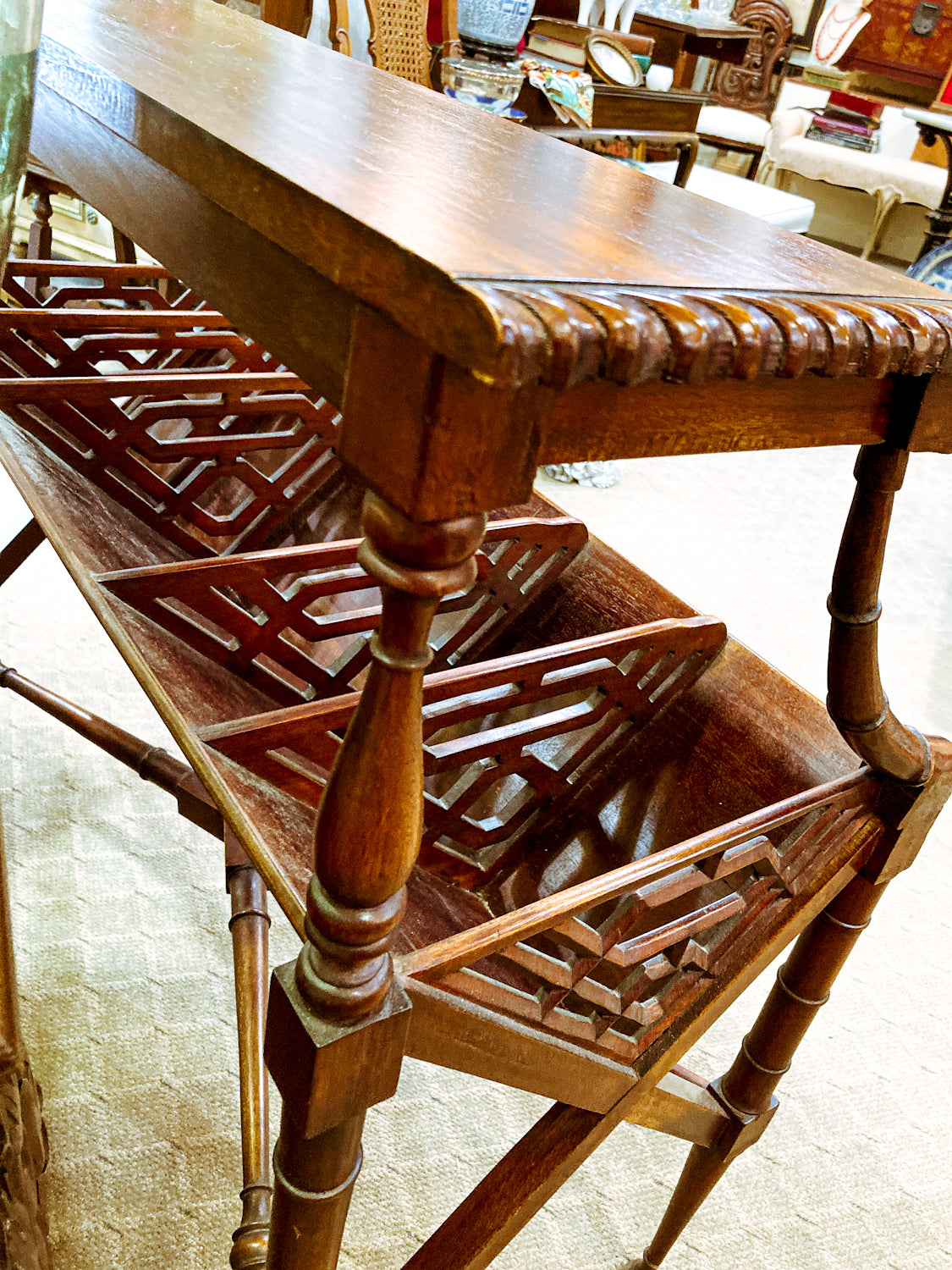 Georgian Style Mahogany Library Book Trough Display Rack Table