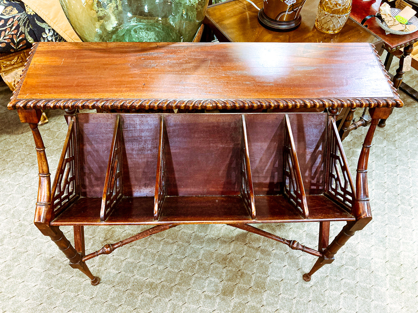 Georgian Style Mahogany Library Book Trough Display Rack Table