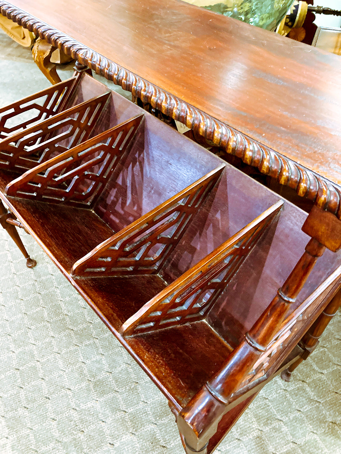 Georgian Style Mahogany Library Book Trough Display Rack Table