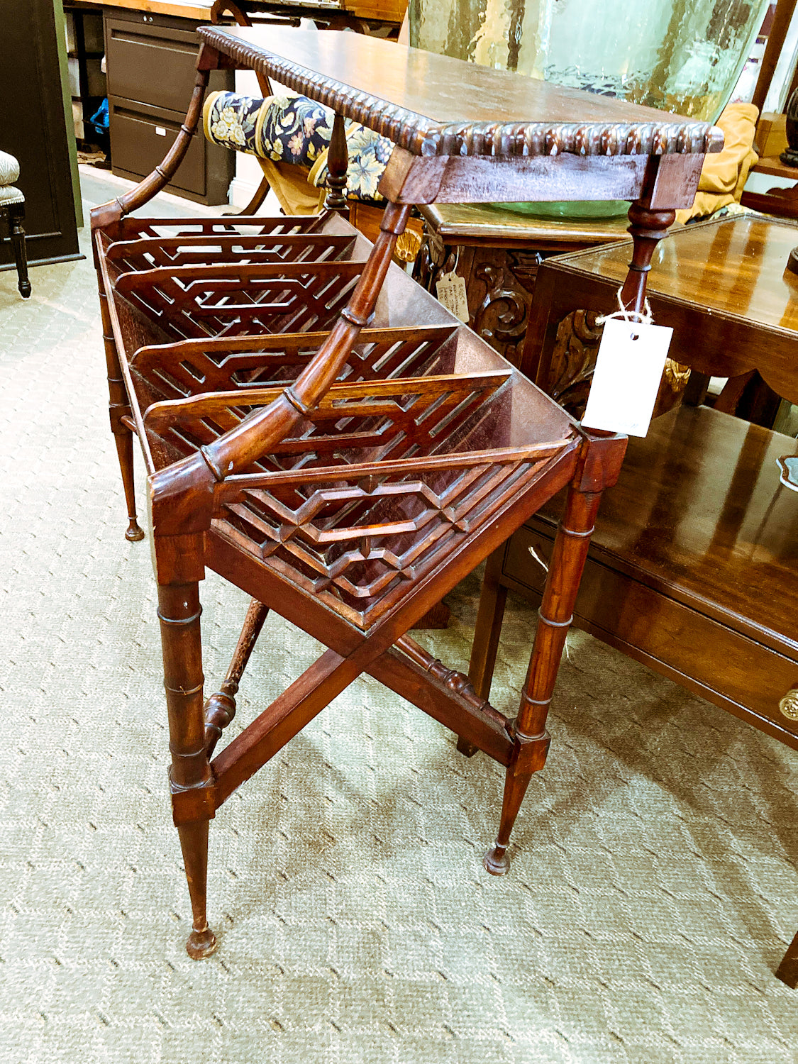 Georgian Style Mahogany Library Book Trough Display Rack Table