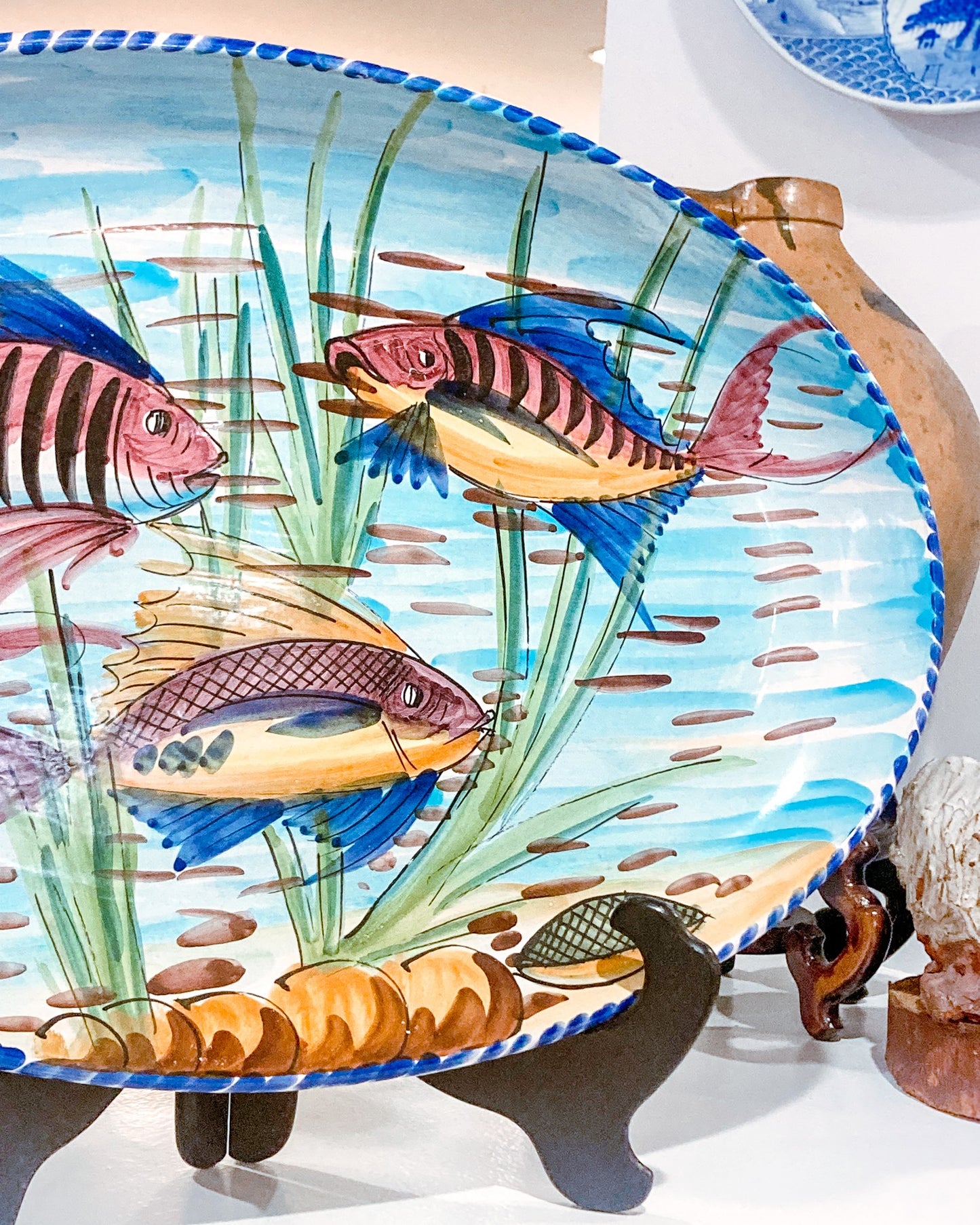 Large Vietri Italian Hand Painted Mediterranean Fish Ceramic Oval Platter