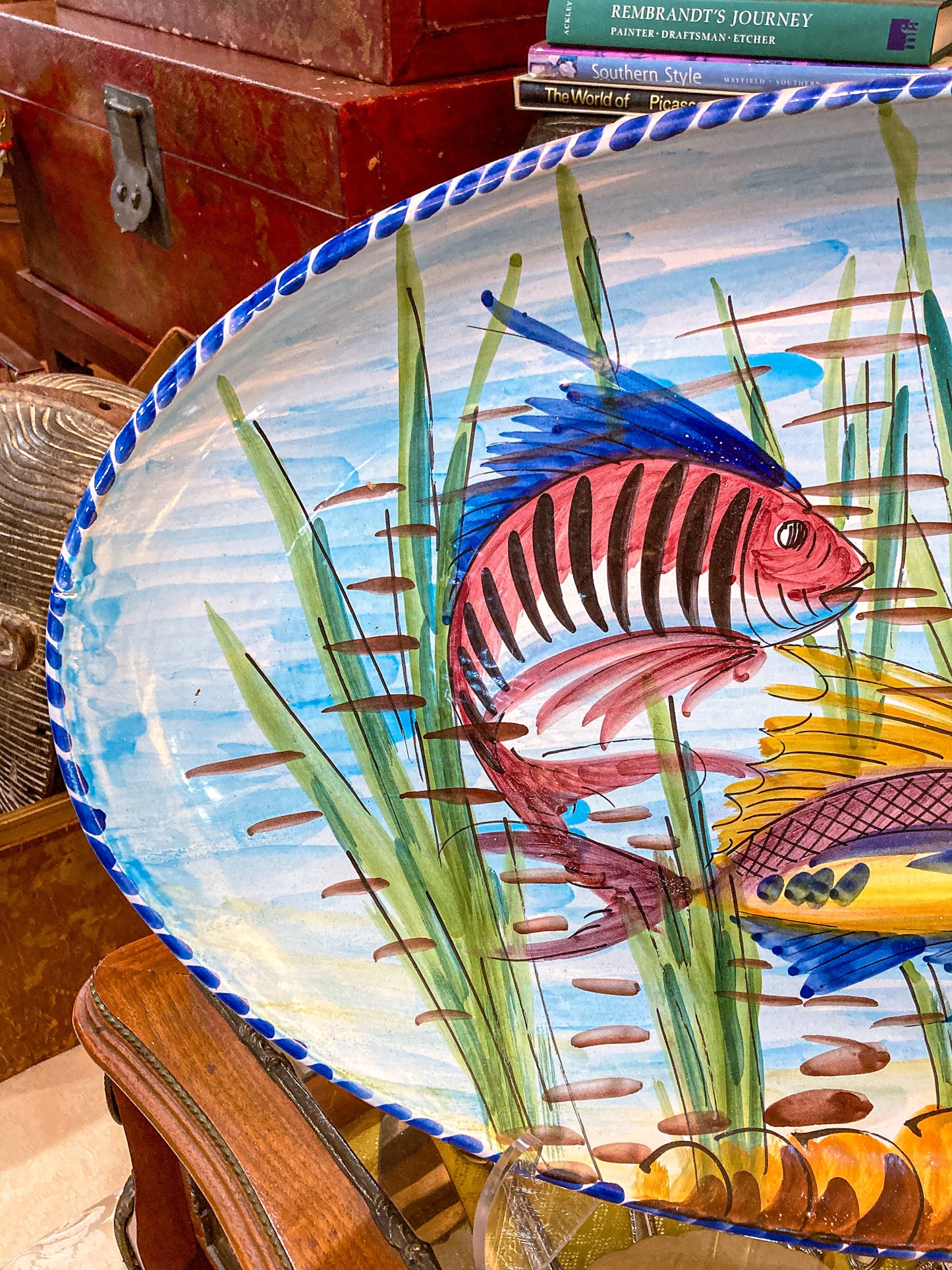 Large Vietri Italian Hand Painted Mediterranean Fish Ceramic Oval Platter