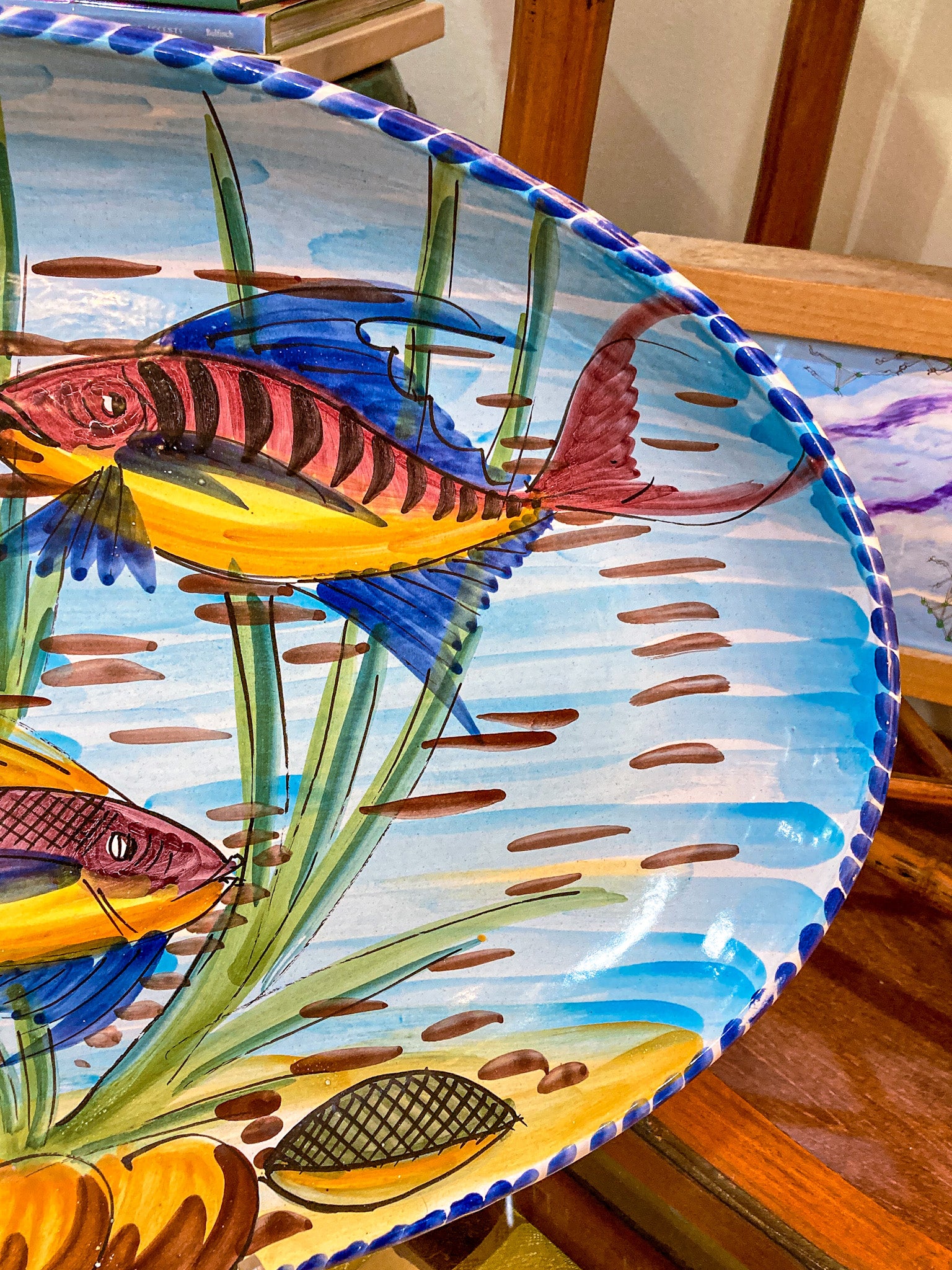 Large Vietri Italian Hand Painted Mediterranean Fish Ceramic Oval Platter