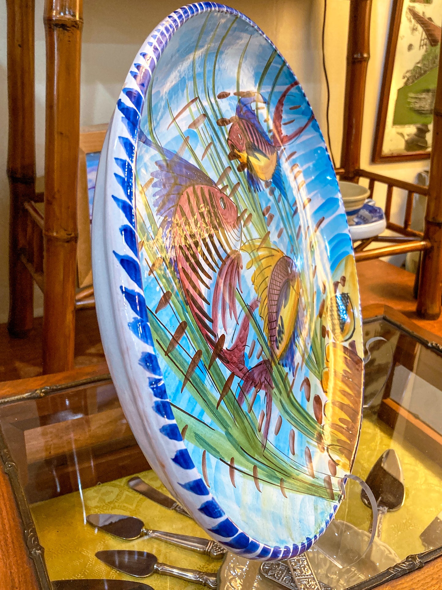 Large Vietri Italian Hand Painted Mediterranean Fish Ceramic Oval Platter